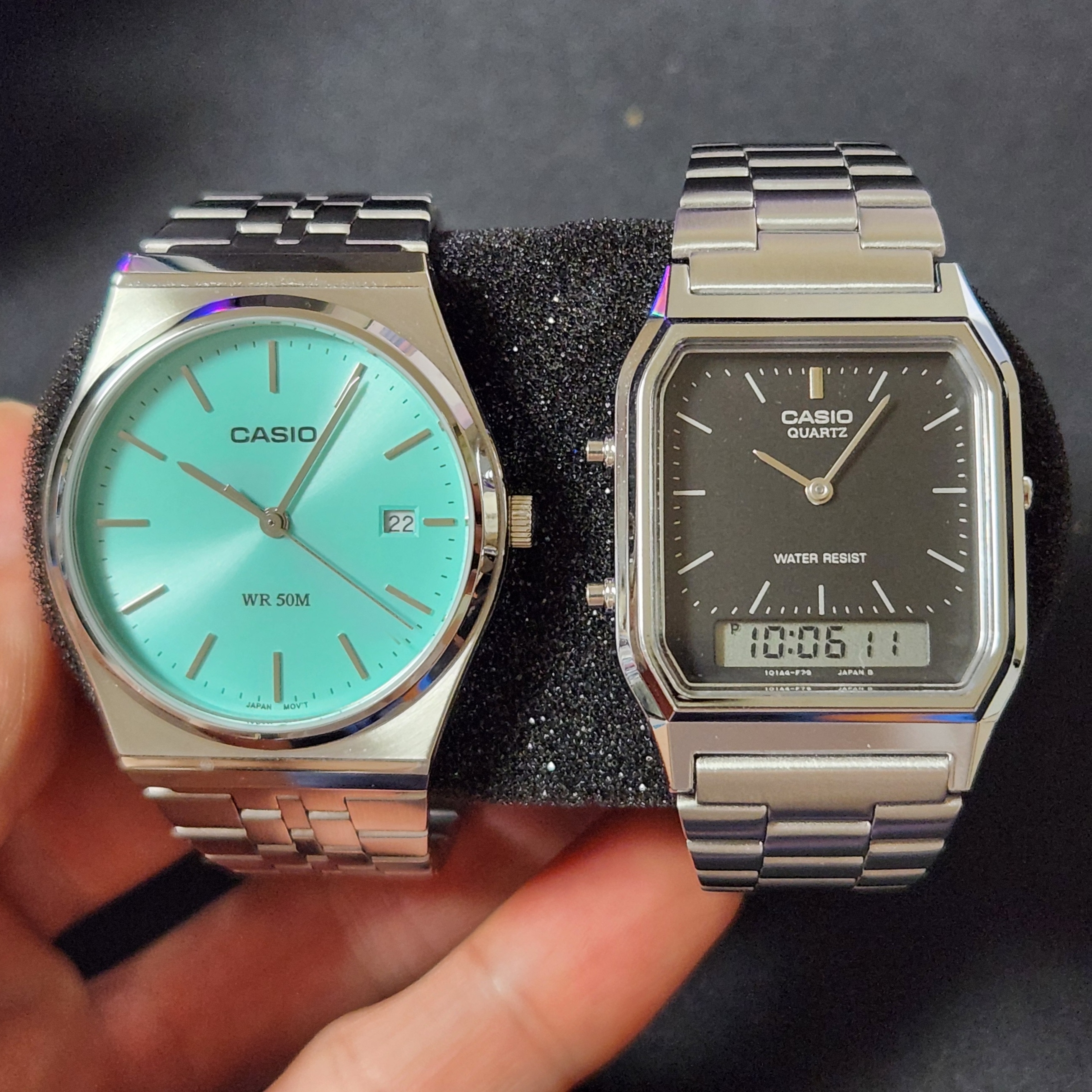Casio MTP-B145D-2A1V, Casio AQ-230A-1DMQ 착용 스타일