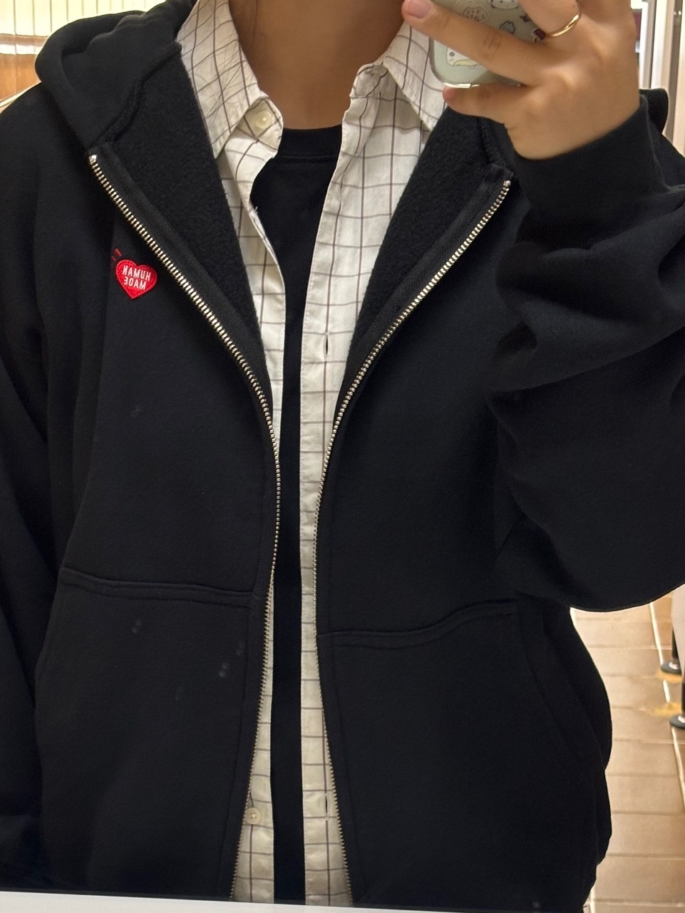 Human Made Zip-Up Hoodie Black 착용 스타일 - 1