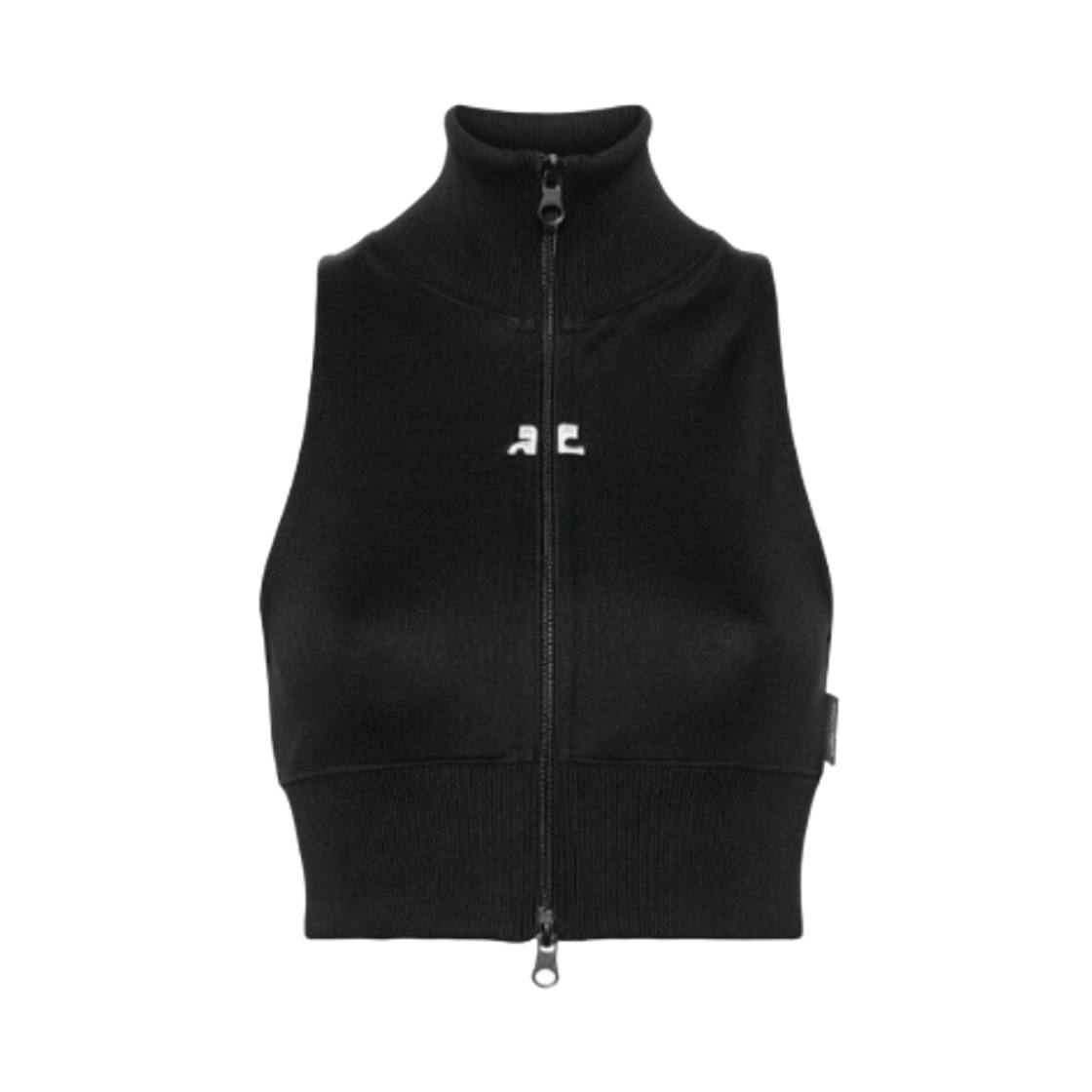 (W) 꾸레쥬 크롭 인터록 트랙수트 베스트 블랙((W) Courreges Cropped Interlock Tracksuit Vest Black)