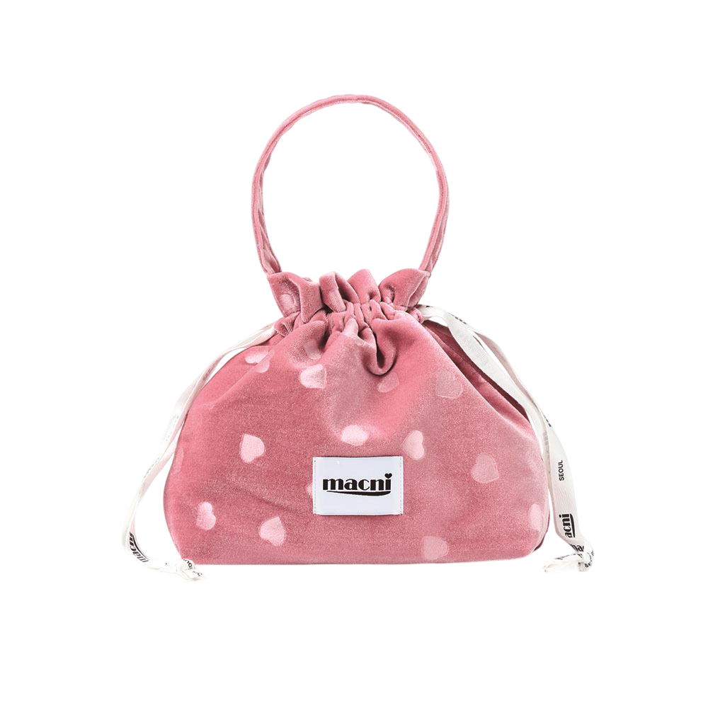 C255UAPB04PK0FR MACNI Heart Velvet String Pouch Bag Pink