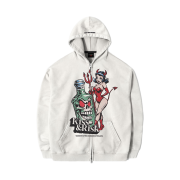 QT8 GARMENTS Kiss & Risk Washed Zip-up Hoodie Ecru
