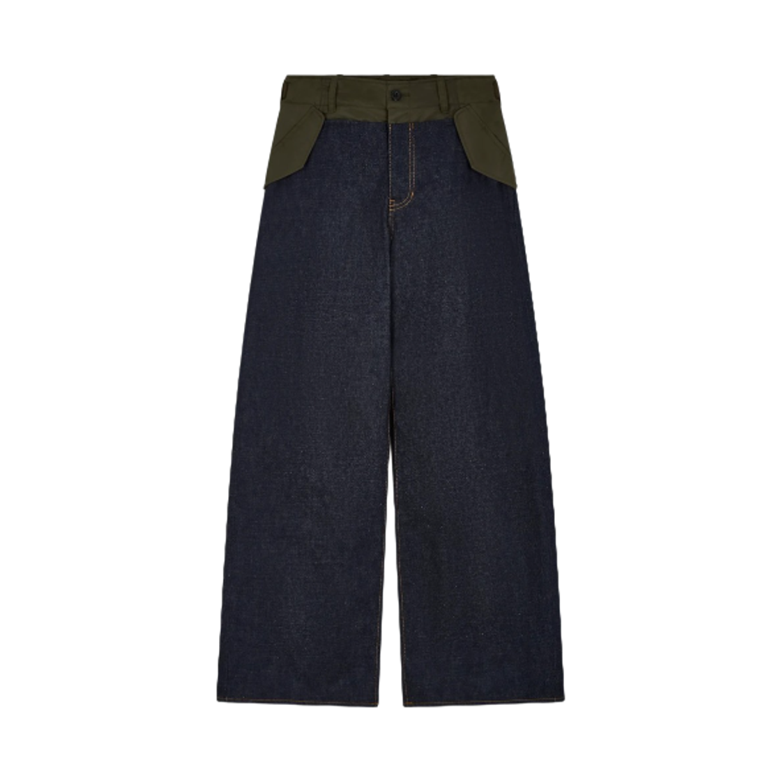 (W) 사카이 나일론 디테일 데님 팬츠 인디고 블루 카키((W) Sacai Nylon Detail Denim Pants Indigo Blue Khaki)