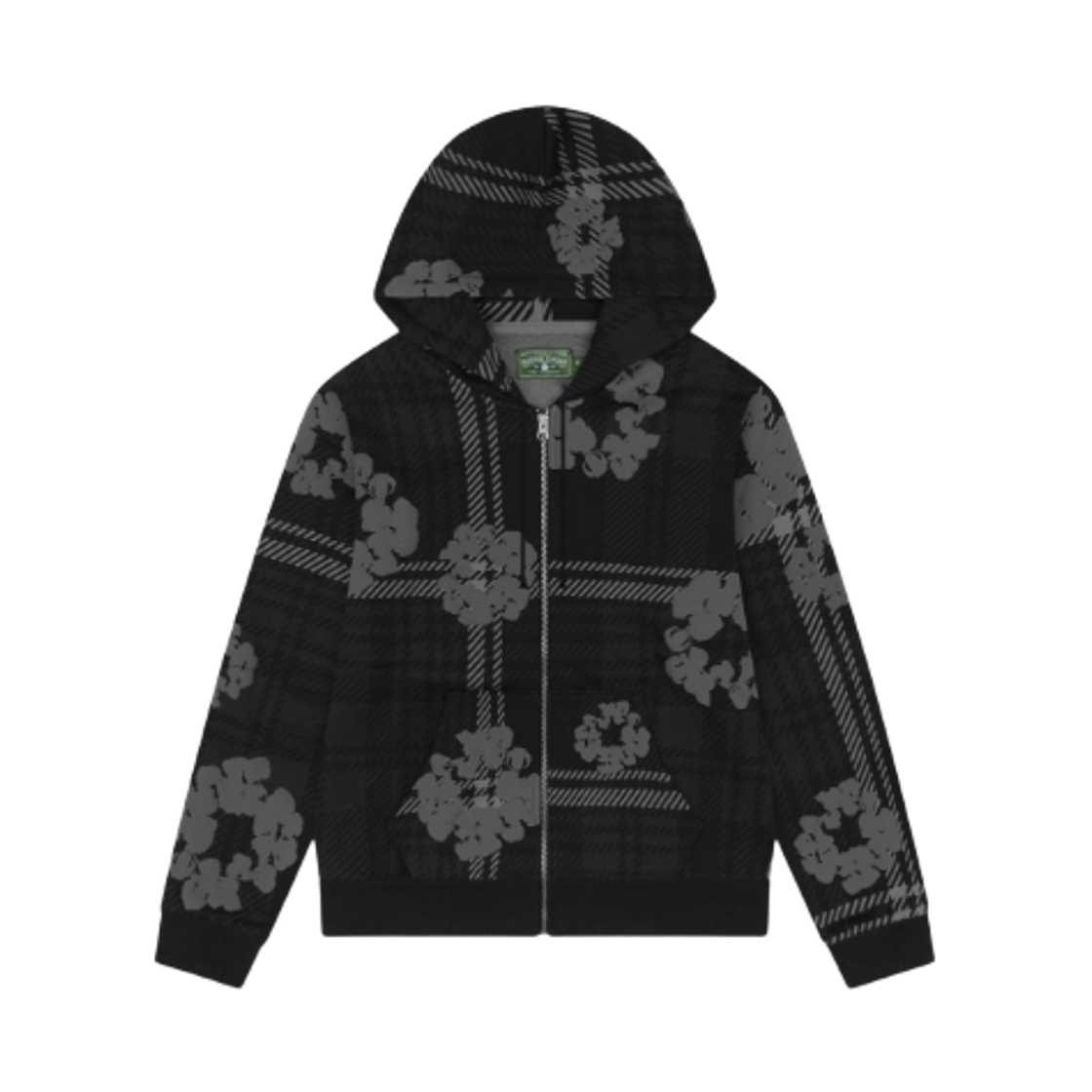 데님 티어스 플레이드 코튼 리쓰 집 후드 블랙(Denim Tears Plaid Cotton Wreath Zip Hoodie Black)