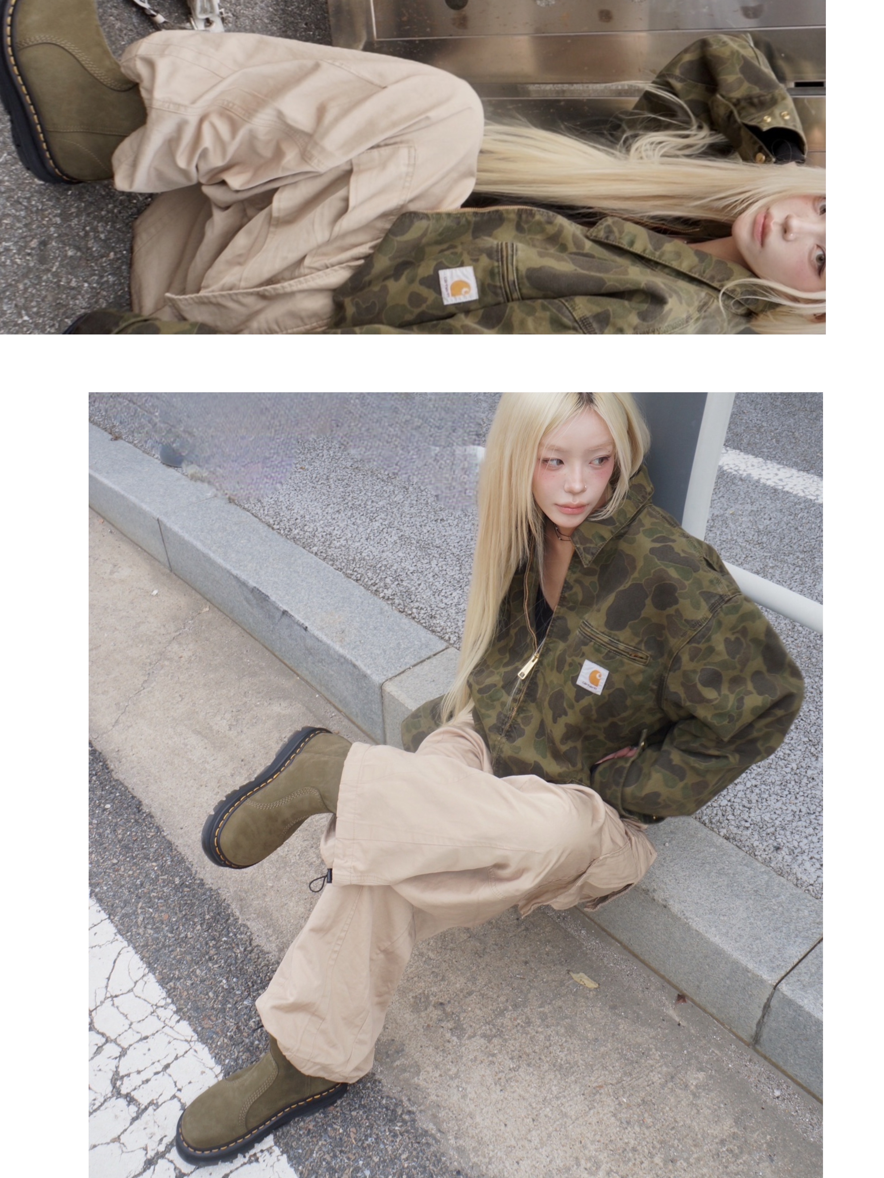 (W) Dr. Martens Zebzag Rigger Leather Boots DMS Olive 착용 스타일 - 5