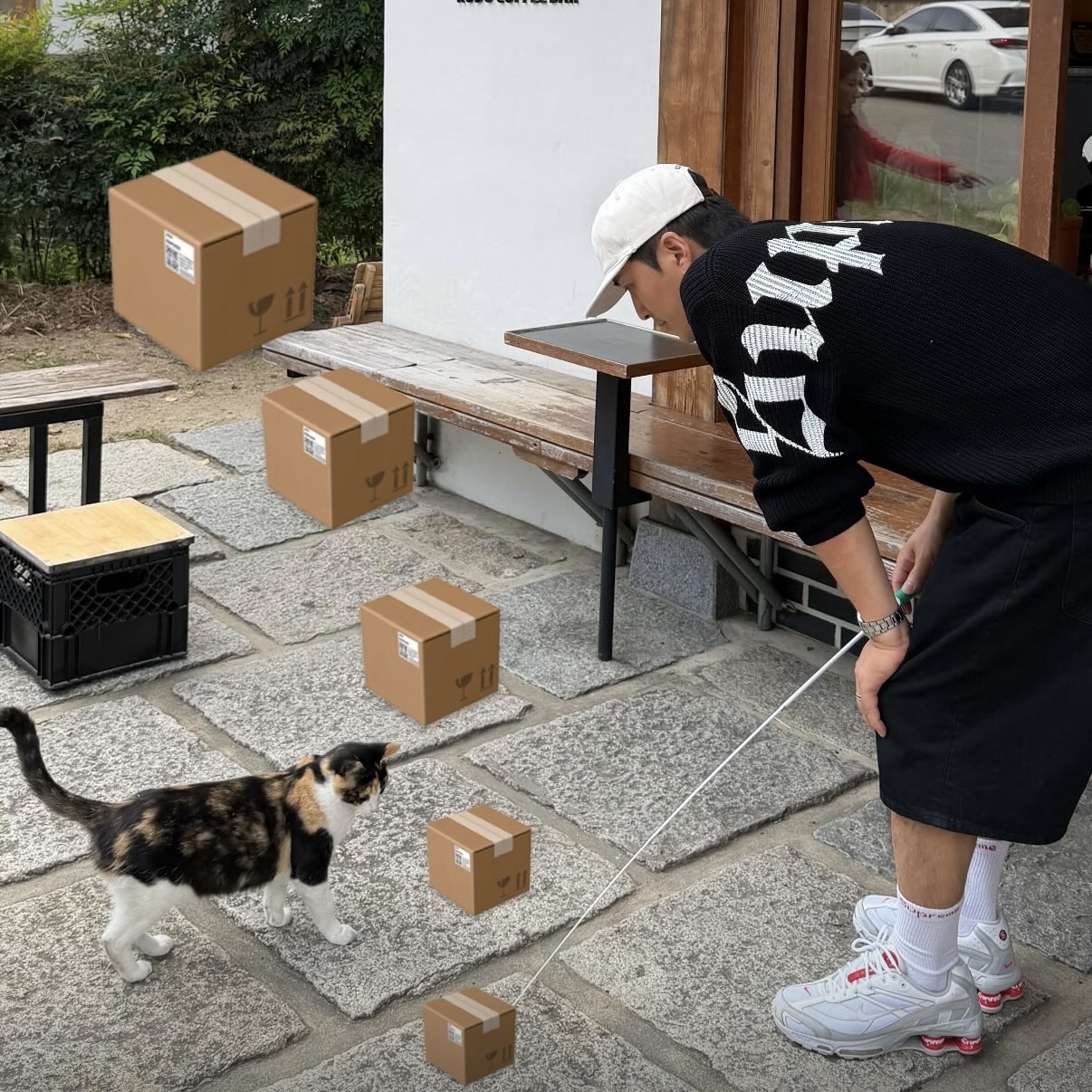 Nike x Supreme Shox Ride 2 SP White, Supreme Old English Printed Sweater Black - 25SS 착용 스타일