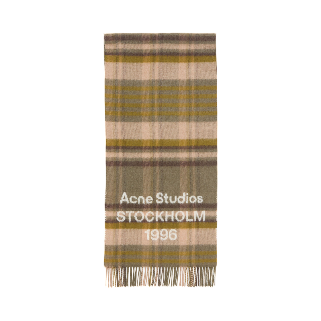 CA0385-DDK Acne Studios Check Logo Muffler Wide Olive Green Grey