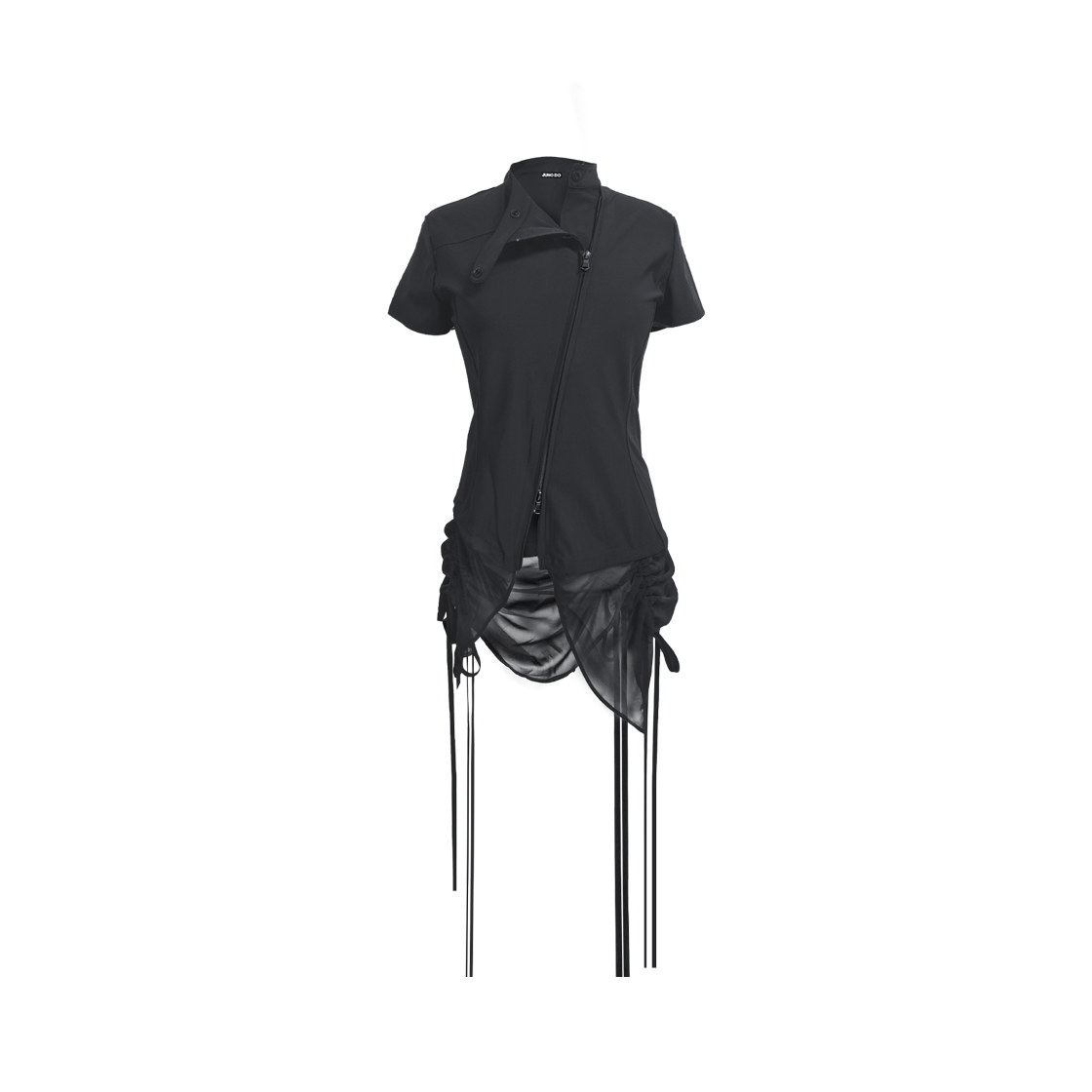 정도 커브드 집업 셔츠 위드 레이어 - 쿨 블랙(JUNGDO Curved Zip-Up Shirt With Layer - Cool Black)