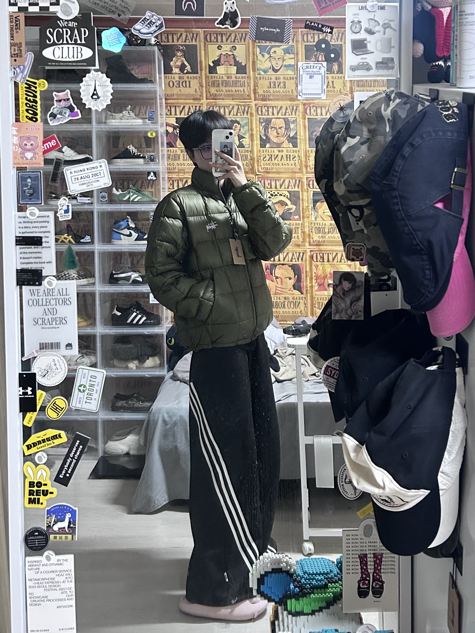 Stussy Midweight Puffer Olive 착용 스타일 - 1