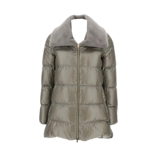 PI002140D-12017Z-9406 (W) Herno A-Shape Jacket in Nylon Ultralight and Lady Alternative Fur Light Grey