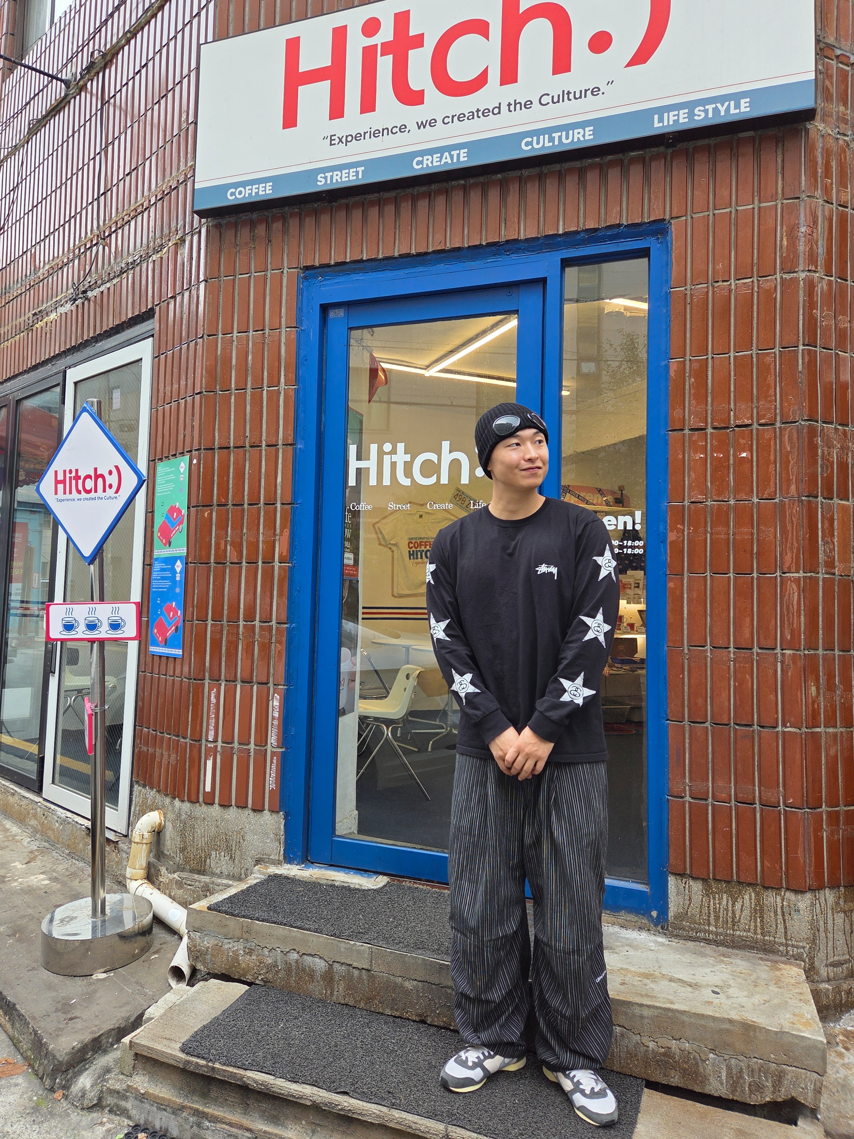 C.P. Company Extra Fine Merino Wool Goggle Beanie Black - 24FW, Stussy Stars LS T-Shirt Black 착용 스타일 - 2