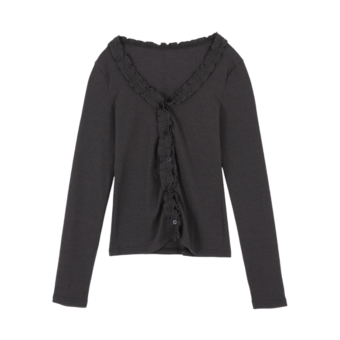 아수라 프릴 버튼 가디건 차콜(Asura Frill Button Cardigan Charcoal)