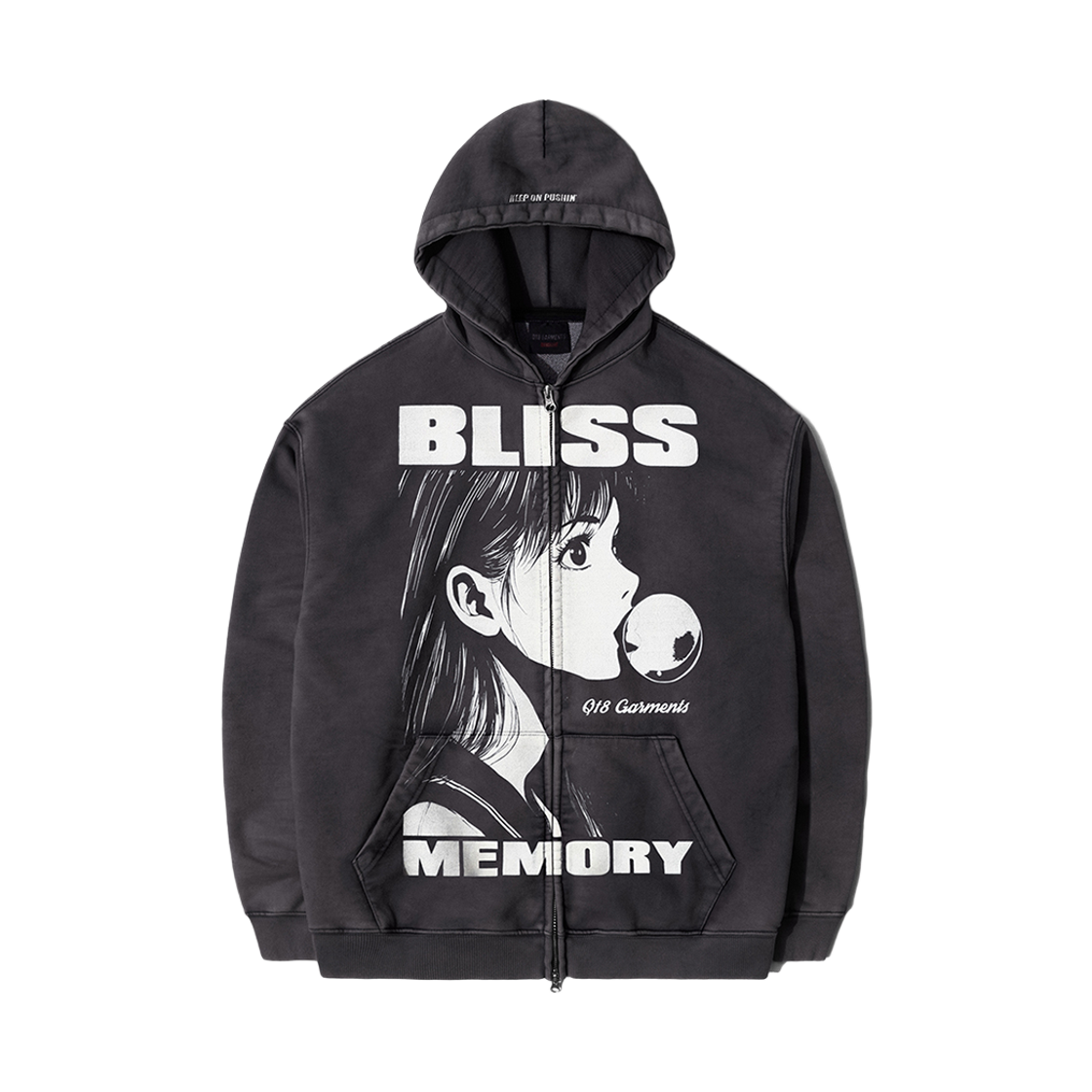 Q5AMHD001CHA QT8 GARMENTS Bliss Washed Zip-up Hoodie Charcoal