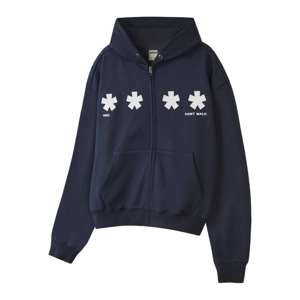아모우 스퀘어 스타 후드집업 네이비(AMOU Square Star Hoodie Zip Up Navy)