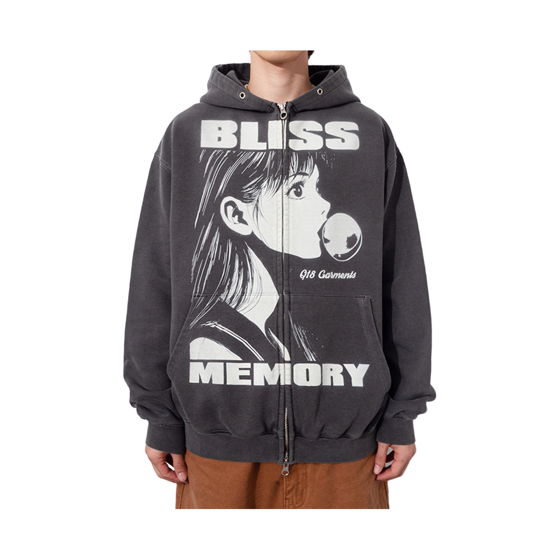 큐티에잇 가먼츠 블리스 워시드 집업 후디 차콜(QT8 GARMENTS Bliss Washed Zip-up Hoodie Charcoal) - 3