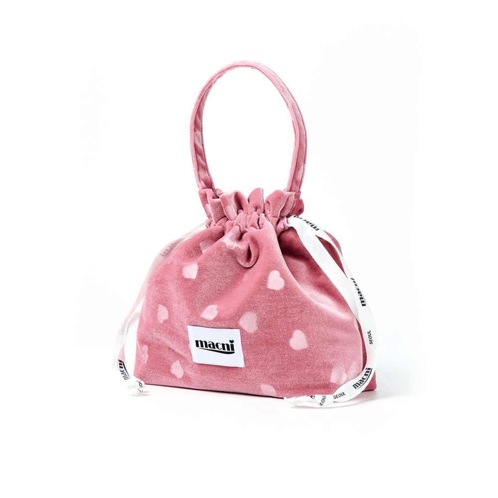 마크니 하트 벨벳 스트링 파우치백 파우치 핑크(MACNI Heart Velvet String Pouch Bag Pink) - 2