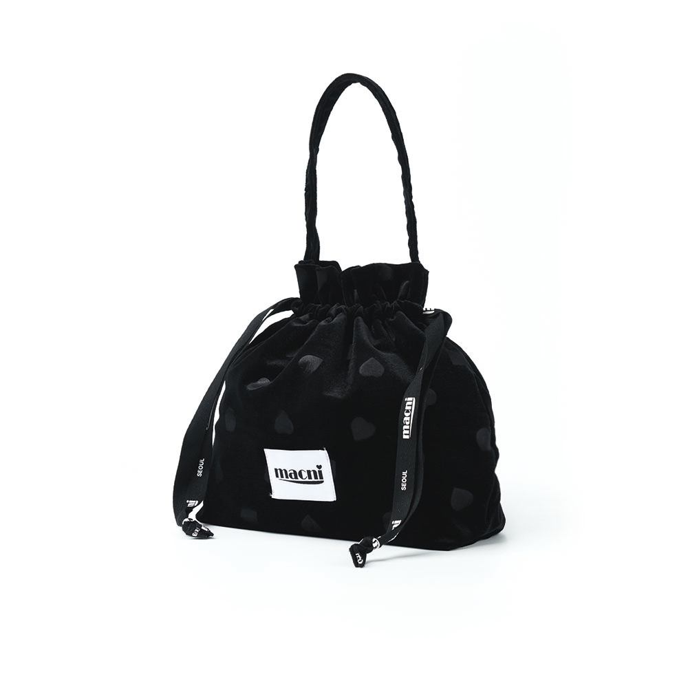 마크니 하트 벨벳 스트링 파우치백 블랙(MACNI Heart Velvet String Pouch Bag Black) - 4