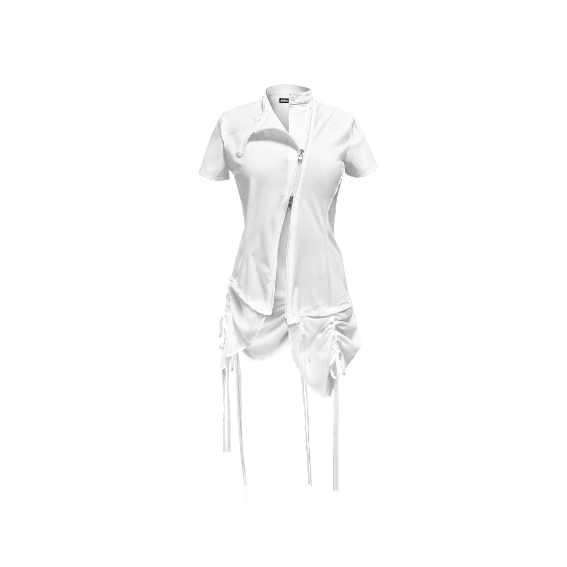 정도 커브드 집업 셔츠 위드 레이어 - 화이트(JUNGDO Curved Zip-Up Shirt With Layer - White)