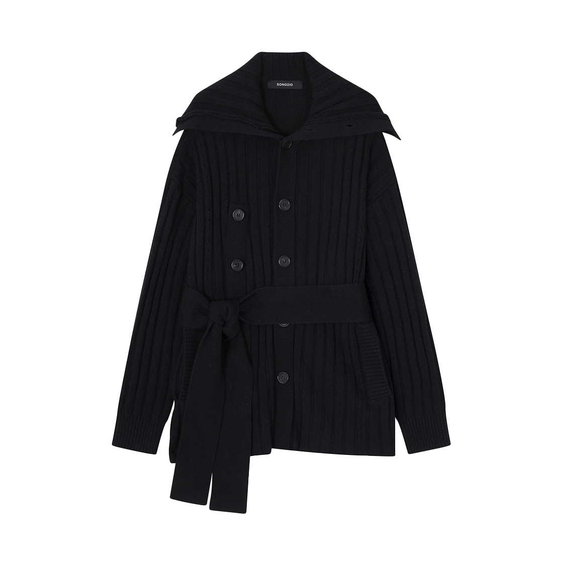 송지오 컬렉션 어시메트릭 하이 넥 니트 코트 블랙(SONGZIO COLLECTION Asymmetric High Neck Knit Coat Black)