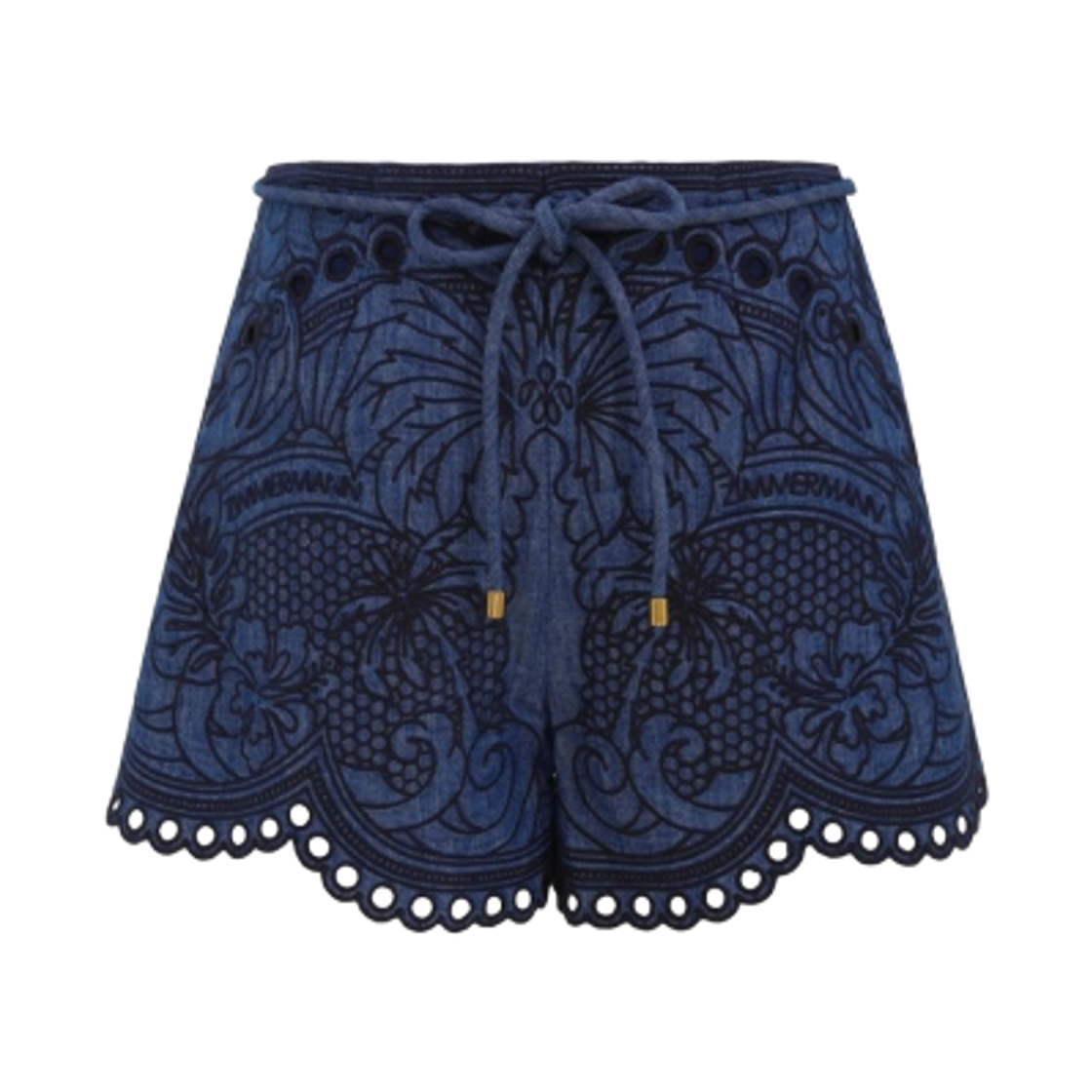 (W) 짐머만 코코 자수 데님 쇼츠 레일웨이 블루((W) Zimmermann Coco Embroidered Denim Shorts Railway Blue)