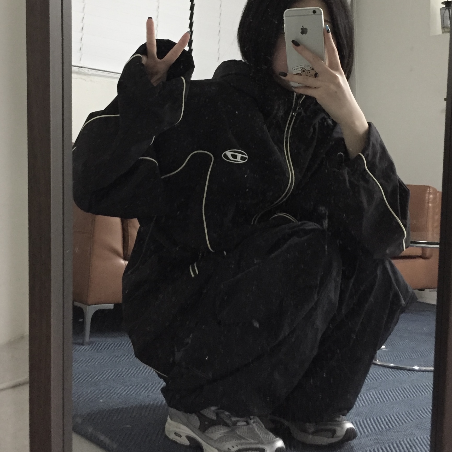 Diesel J-Hives Windbreaker with Contrast Piping Black, Mizuno MXR Harbor Mist Iron Gate 착용 스타일 - 1