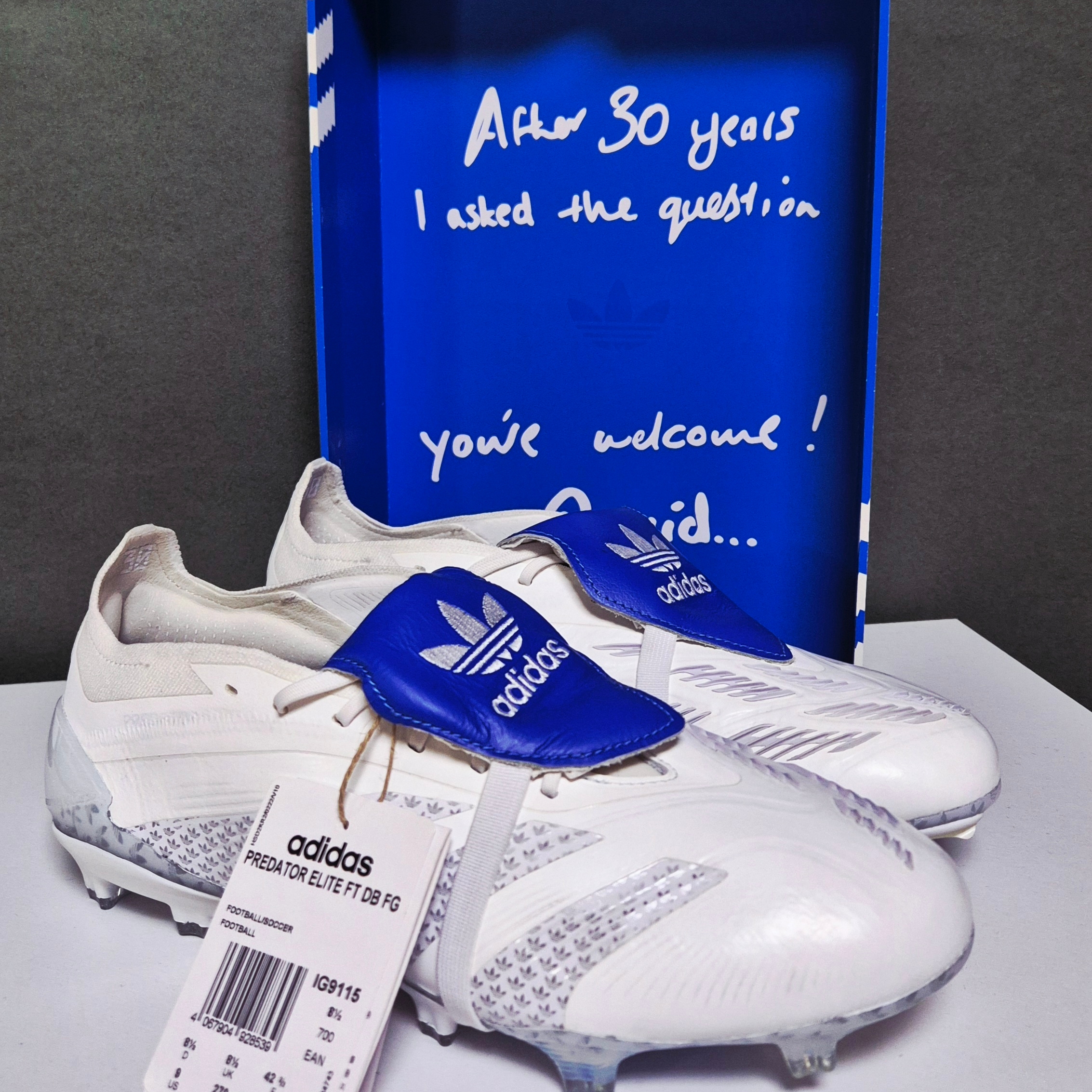 Adidas Predator Elite David Beckham FG Cloud White Blue Bird 착용 스타일 - 1