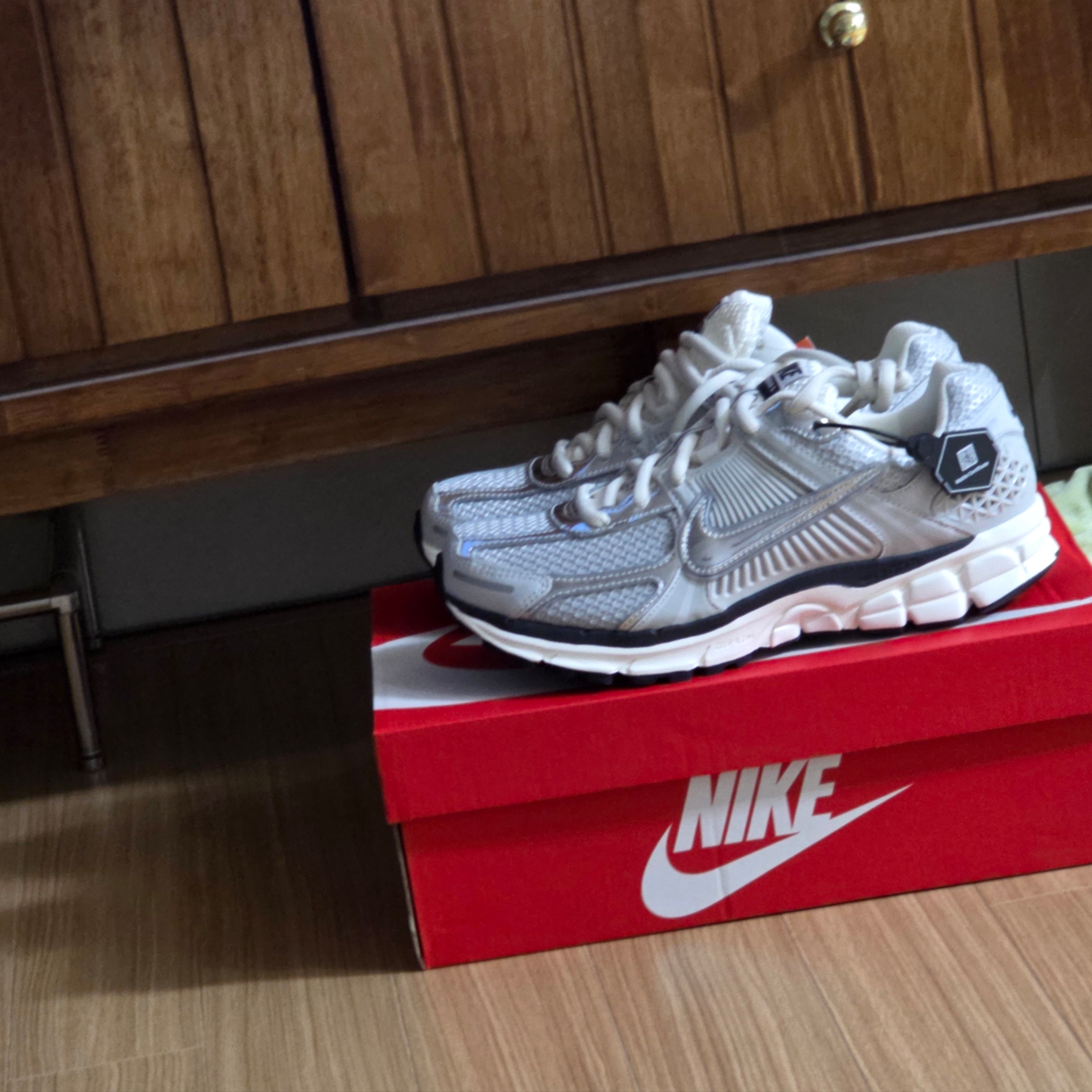 (W) Nike Zoom Vomero 5 Photon Dust and Metallic Silver 착용 스타일