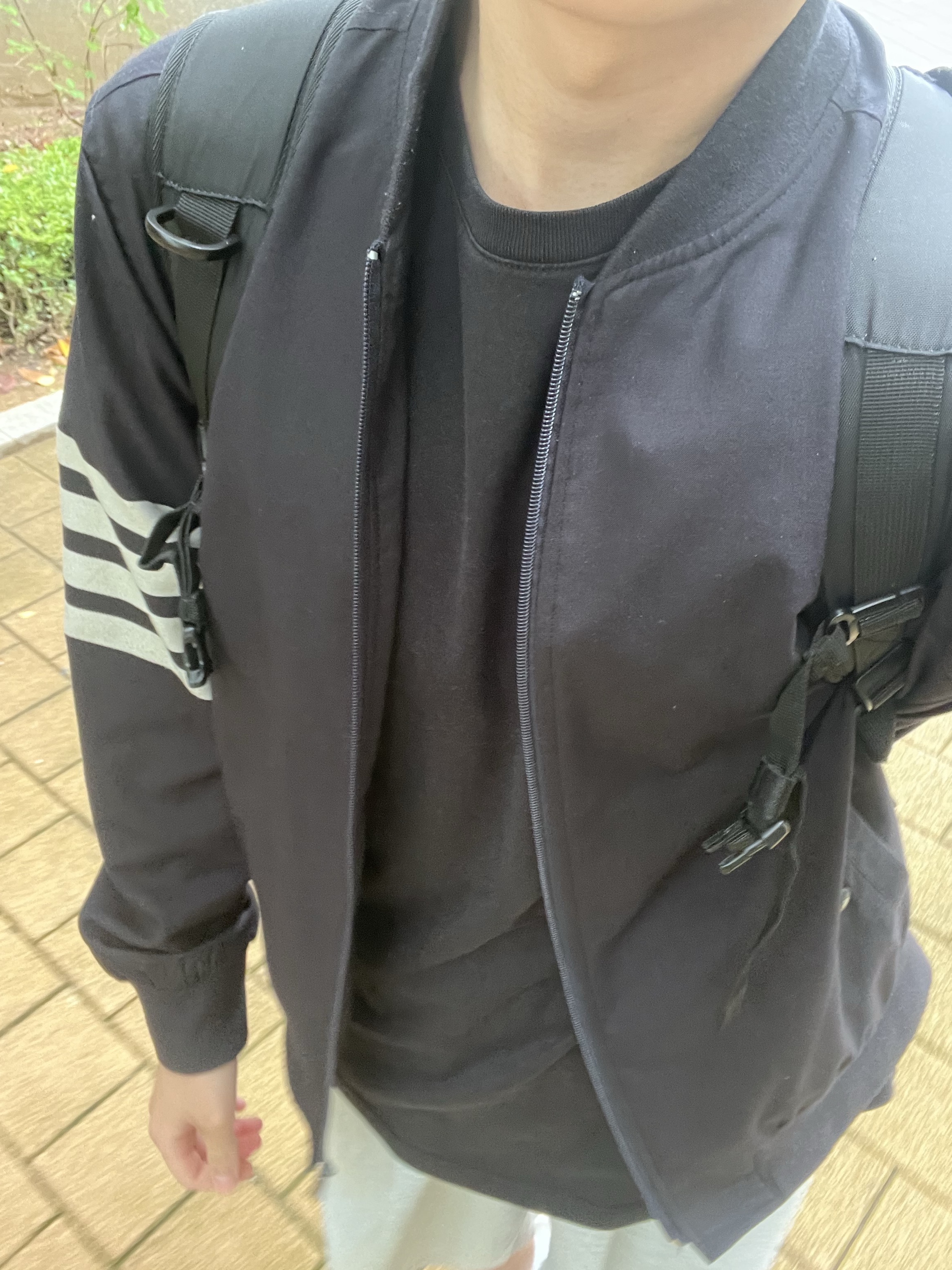 Thom Browne Poly Twill 4-Bar Oversized Knit Down Blouson Jacket Charcoal 착용 스타일