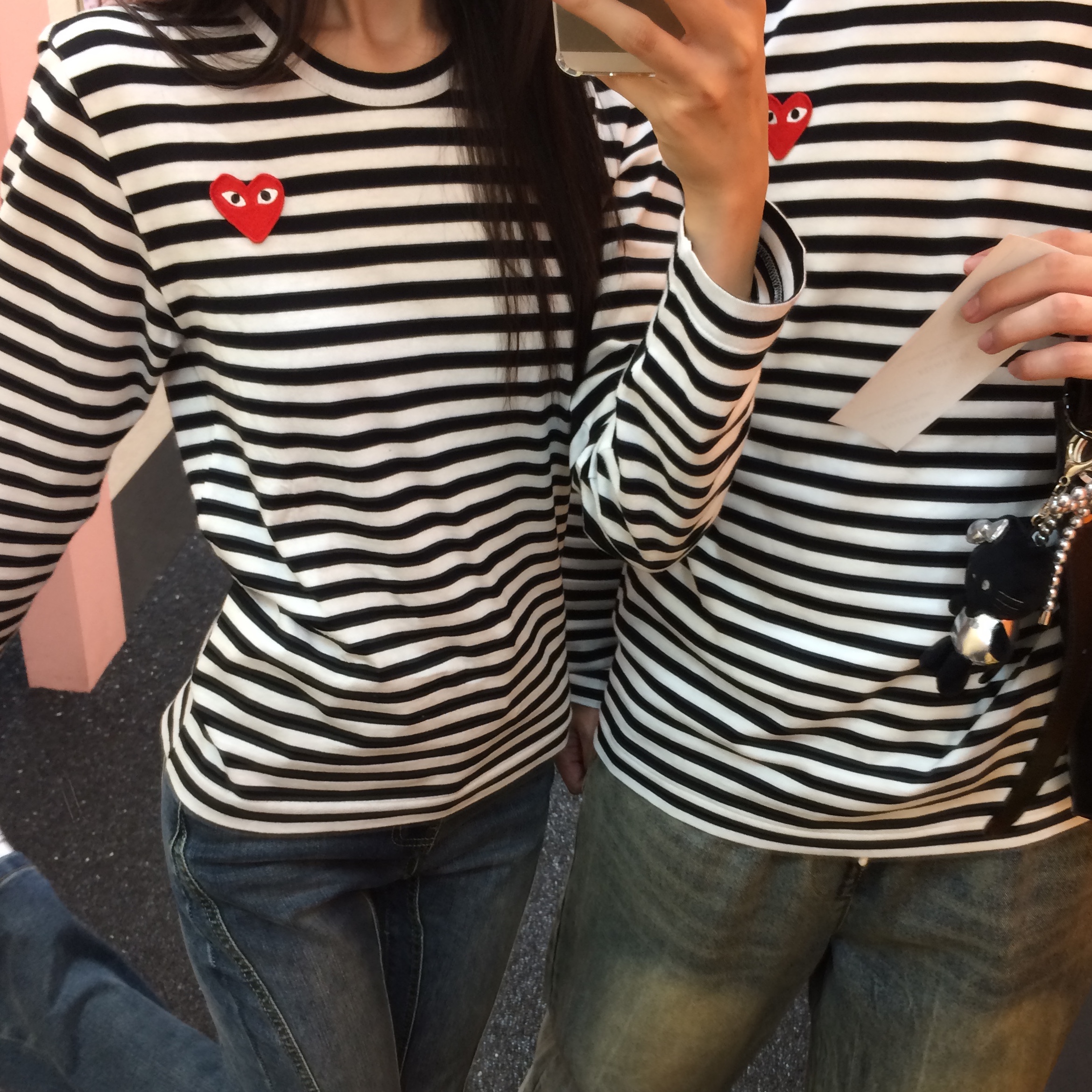 Play Comme des Garcons Striped LS T-Shirt Black White 착용 스타일 - 2