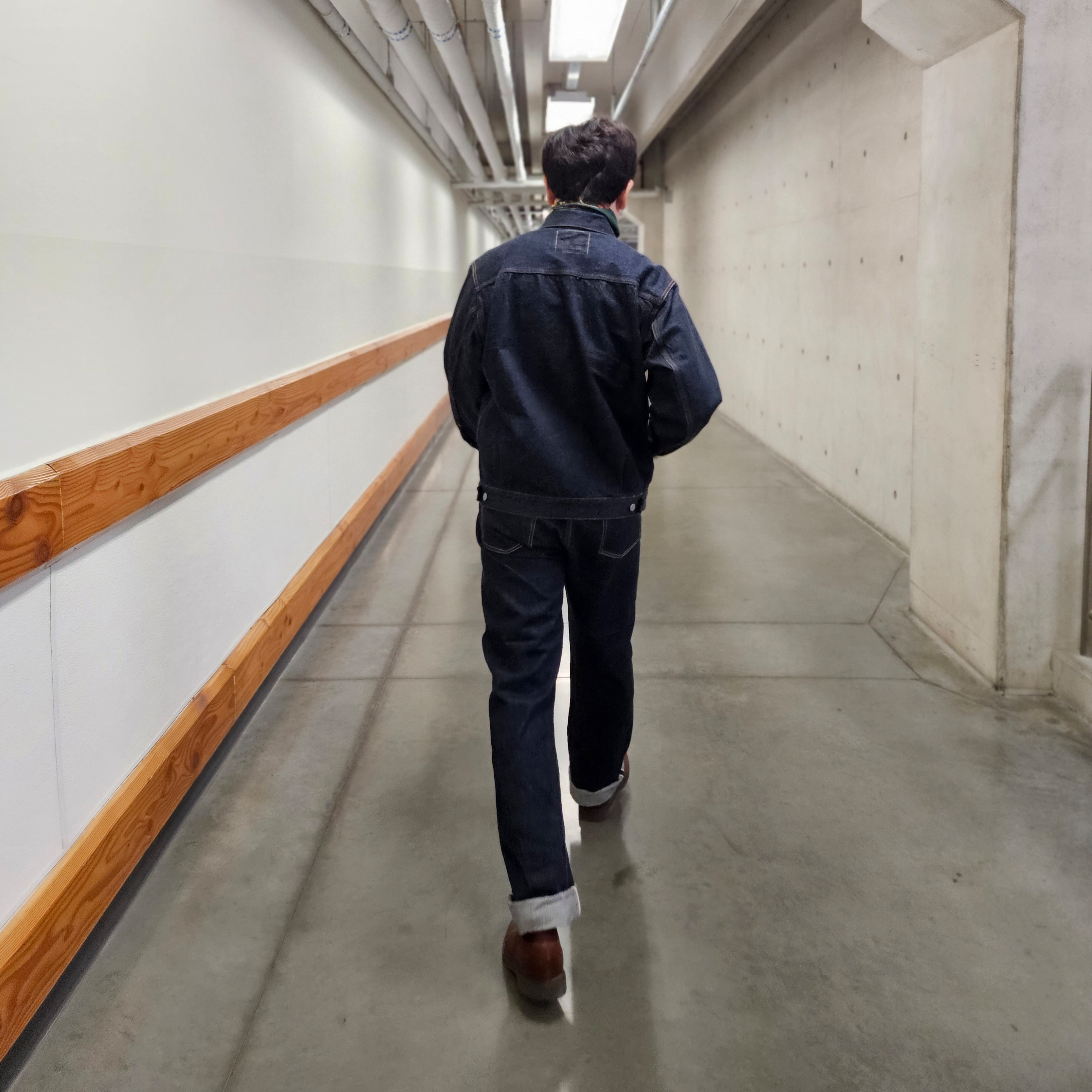 Fullcount 1101W Straight Denim One Wash Indigo Blue, Fullcount 2102W-20 Type 2 Denim Jacket One Wash Indigo Blue - Red Tab 착용 스타일 - 2