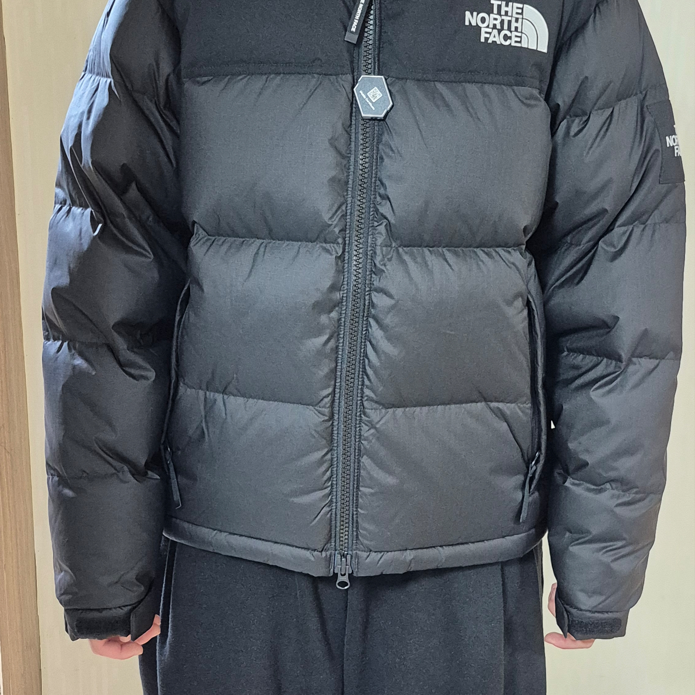 The North Face White Label Novelty Nuptse RDS Down Jacket Real Black 착용 스타일 - 1