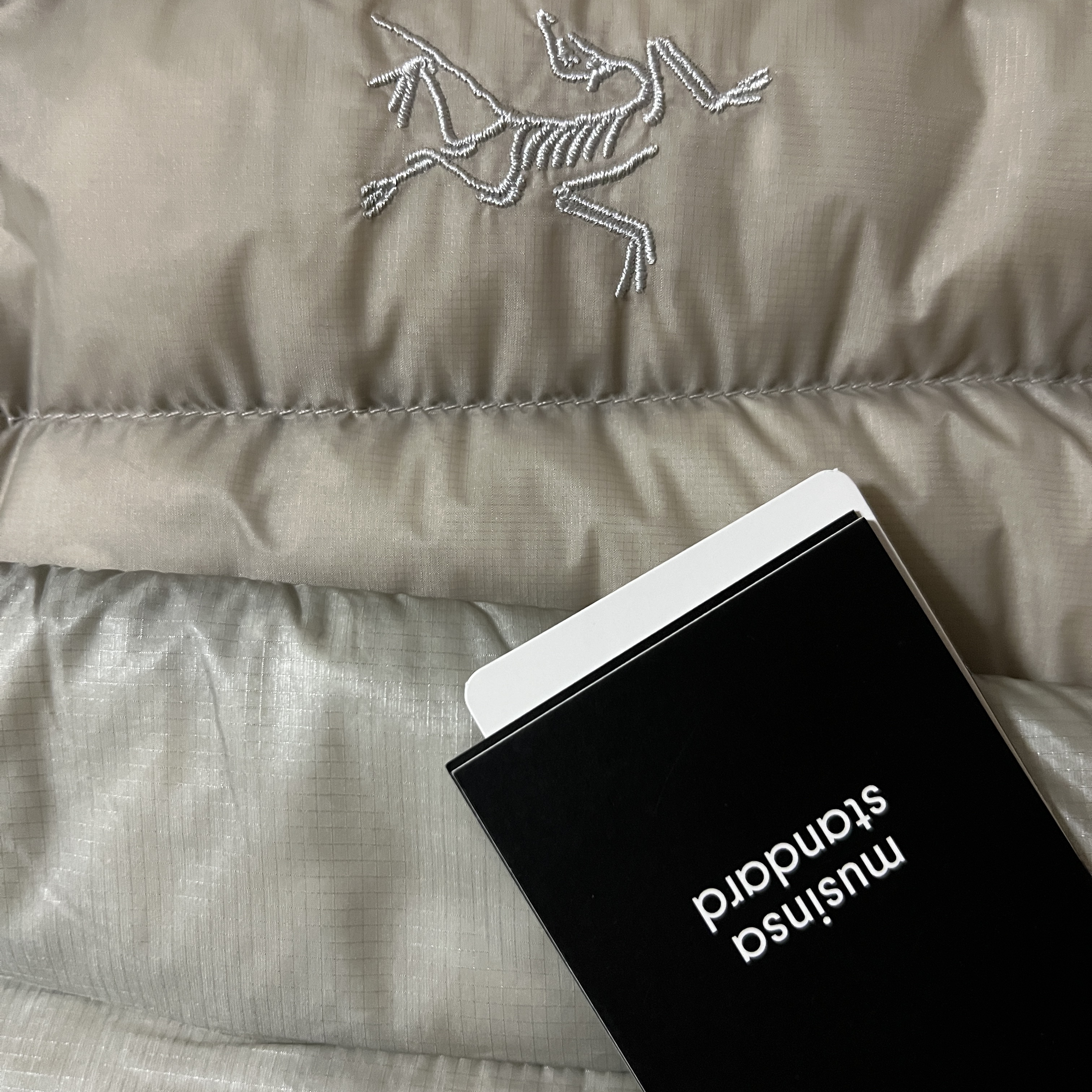 Musinsa Standard City Leisure Sheer Ripstop Hooded Light Down Jacket Light Grey, Arc'teryx Cerium Hoody Rune 착용 스타일