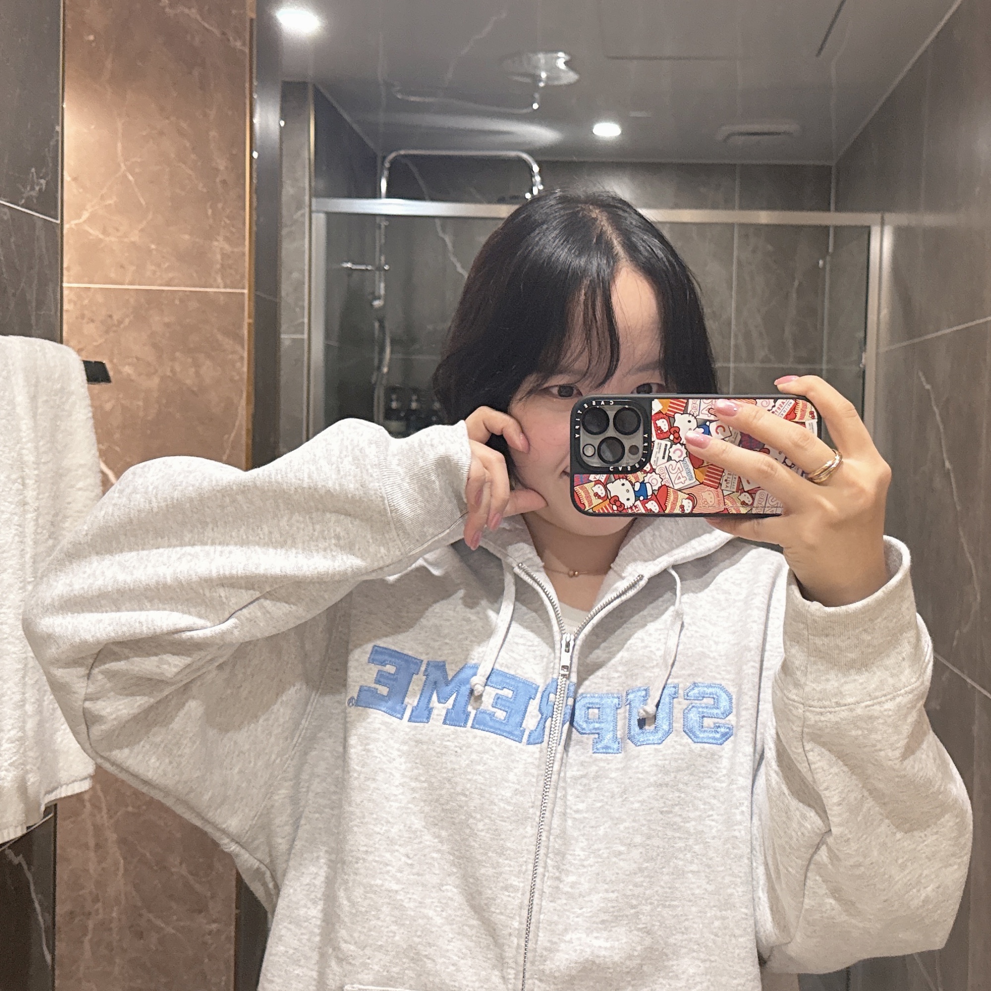 Supreme Collegiate Applique Zip Up Hooded Sweatshirt Ash Grey - 25FW 착용 스타일 - 2