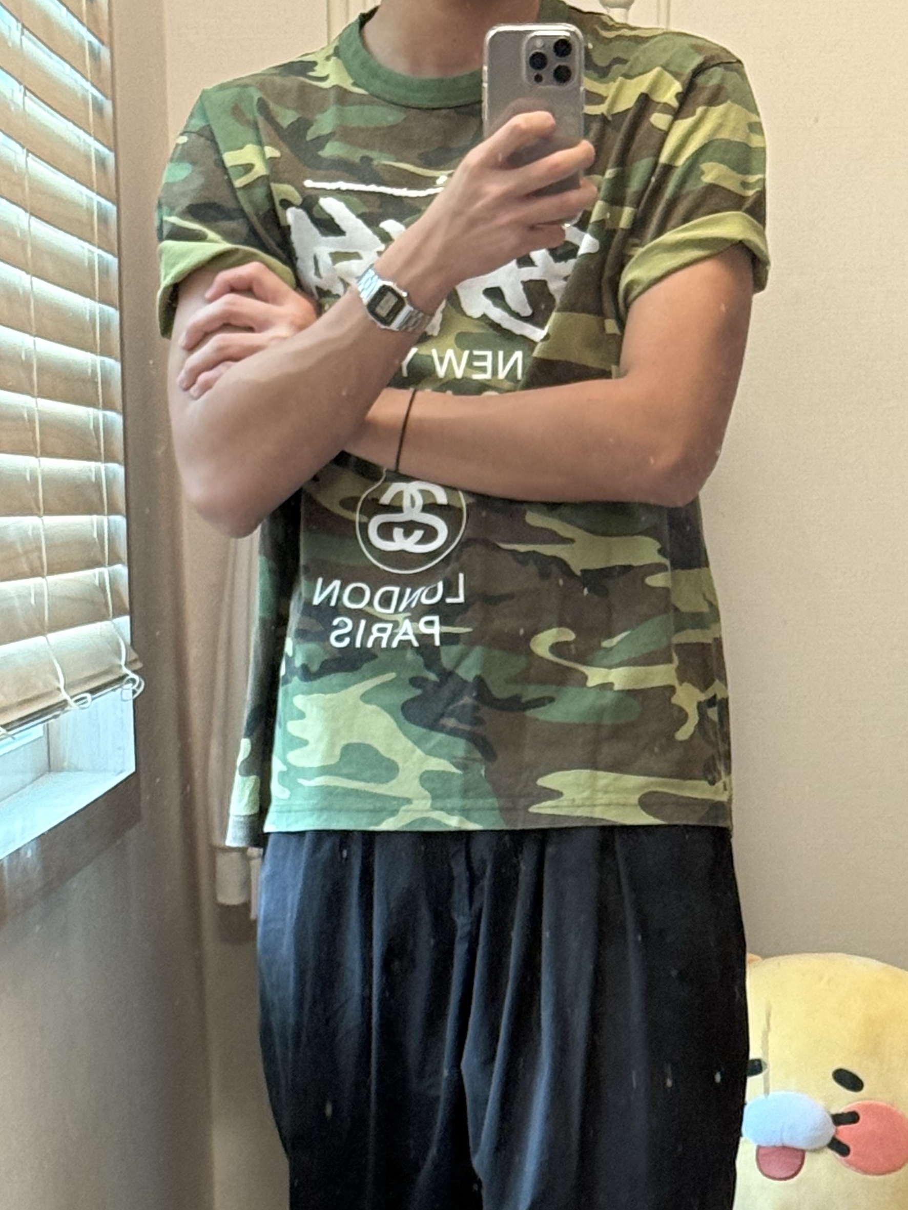 Stussy World Tour T-Shirts Camo 2025, Casio A-158WA-1 착용 스타일 - 2