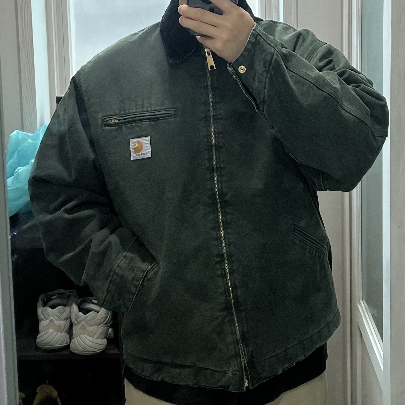 Carhartt WIP Organic Cotton Dearborn Canvas OG Detroit Jacket Black Aged Canvas - Winter 착용 스타일