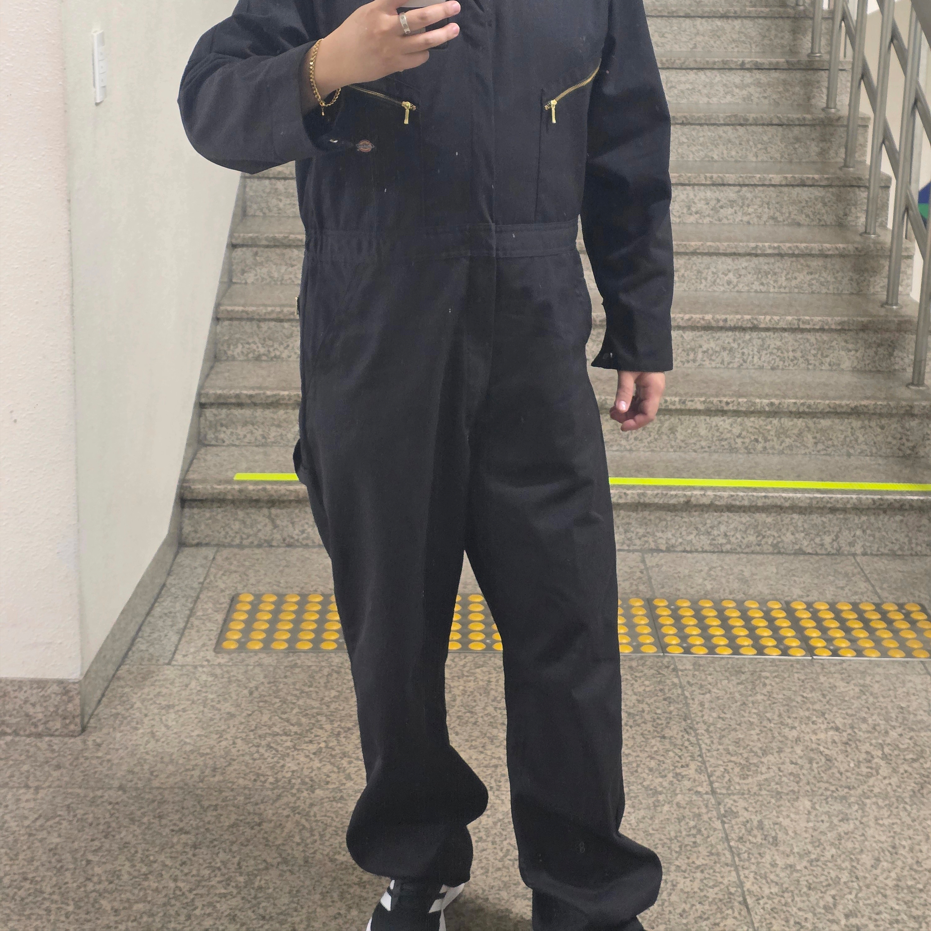 Dickies Deluxe Blended Long Sleeve Regular Coveralls Black, Adidas Duramo RC Core Black Cloud White 착용 스타일 - 1