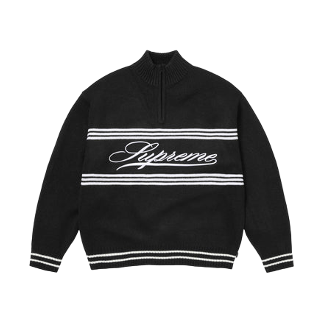 슈프림 스크립트 스트라이프 하프 집 스웨터 블랙 - 25FW