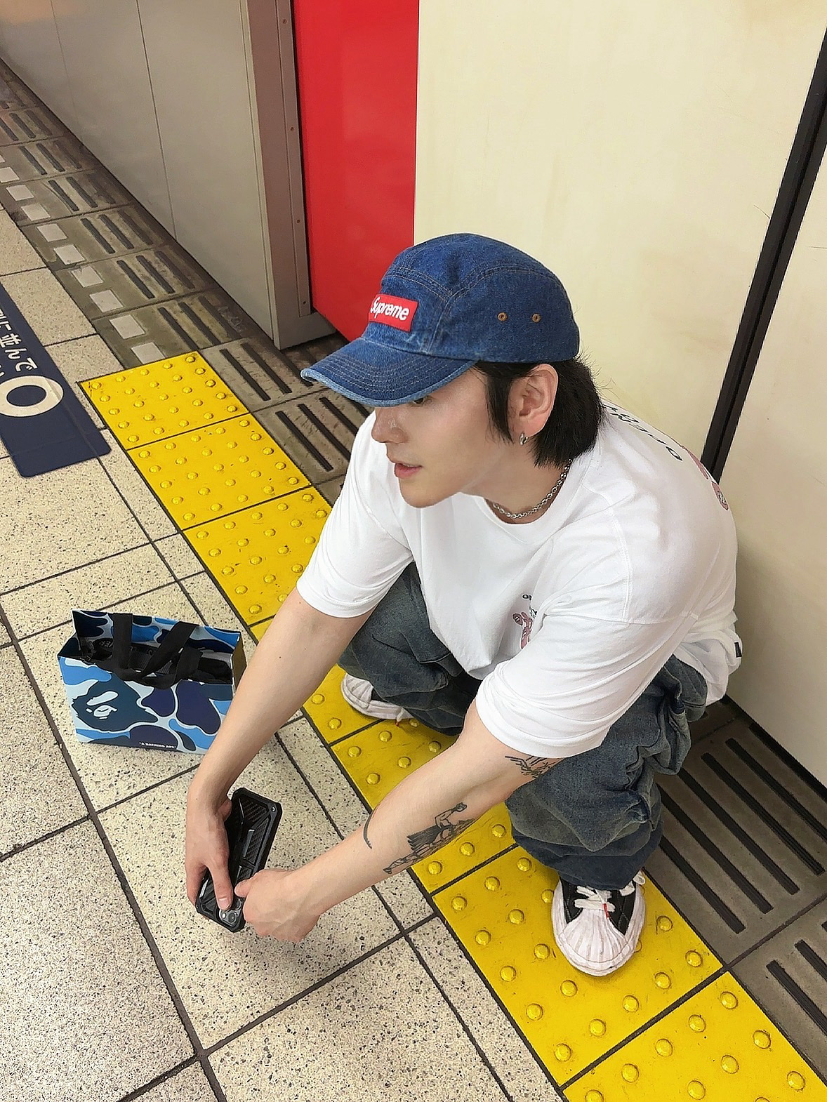 Supreme Washed Chino Twill Camp Cap Denim - 22FW, Maison Mihara Yasuhiro Blakey OG Sole Leather Low-top Sneakers Black 착용 스타일 - 1