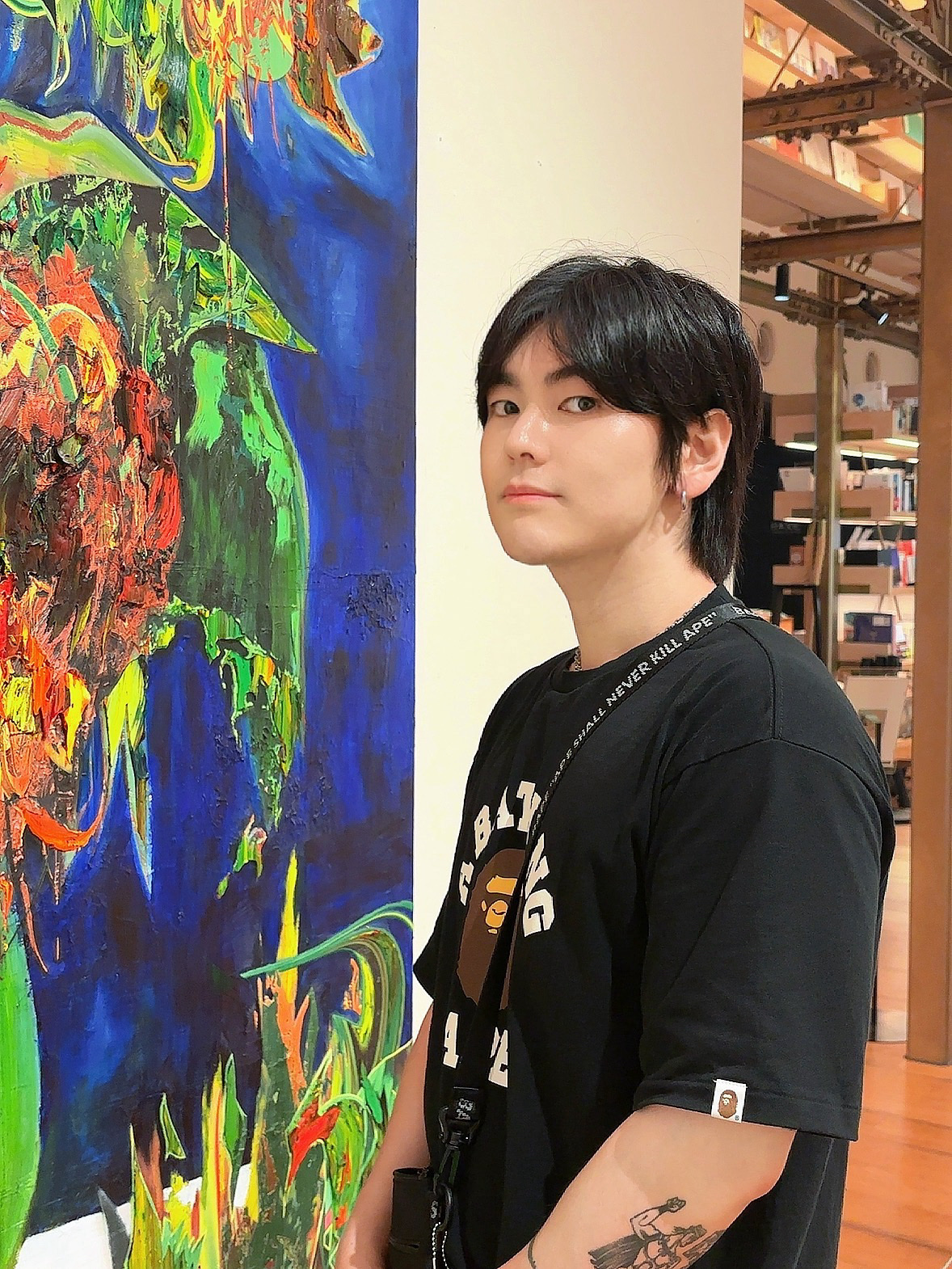 BAPE College T-Shirt Black 착용 스타일 - 3