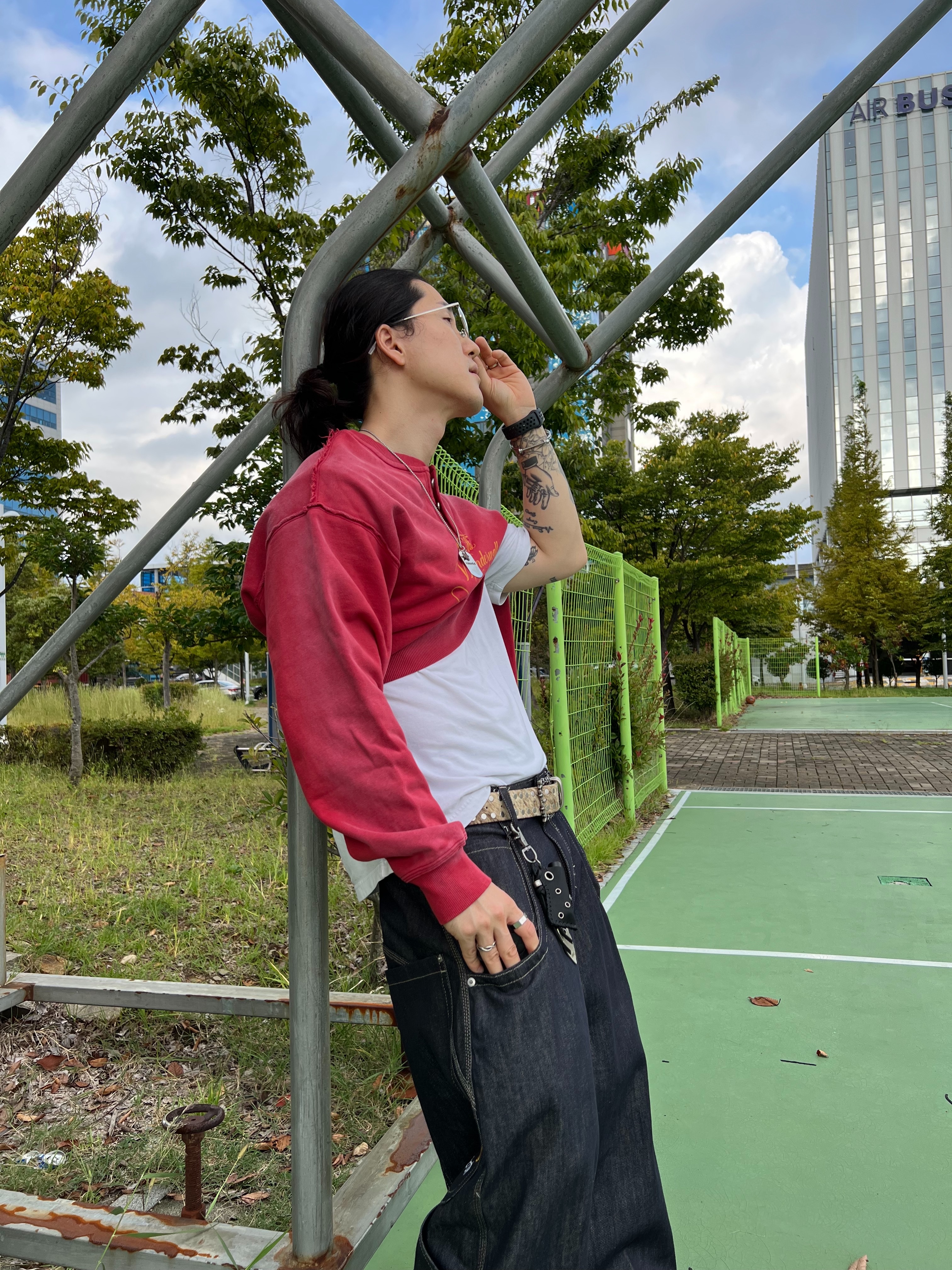 Project G/R Retro Baggy Denim Pants Dark Navy 착용 스타일 - 3