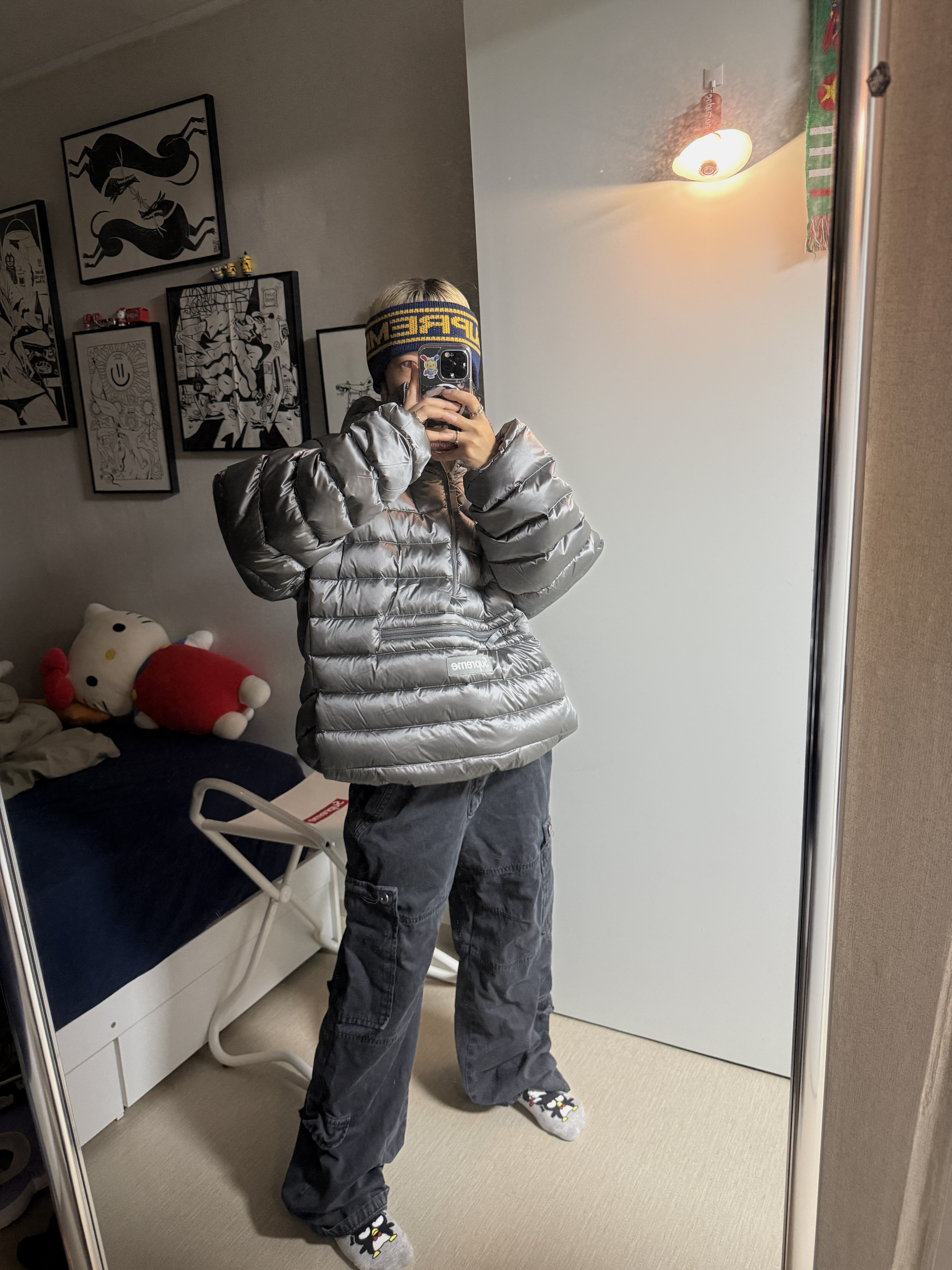 Supreme Micro Down Half Zip Hooded Pullover Silver - 25FW 착용 스타일 - 1