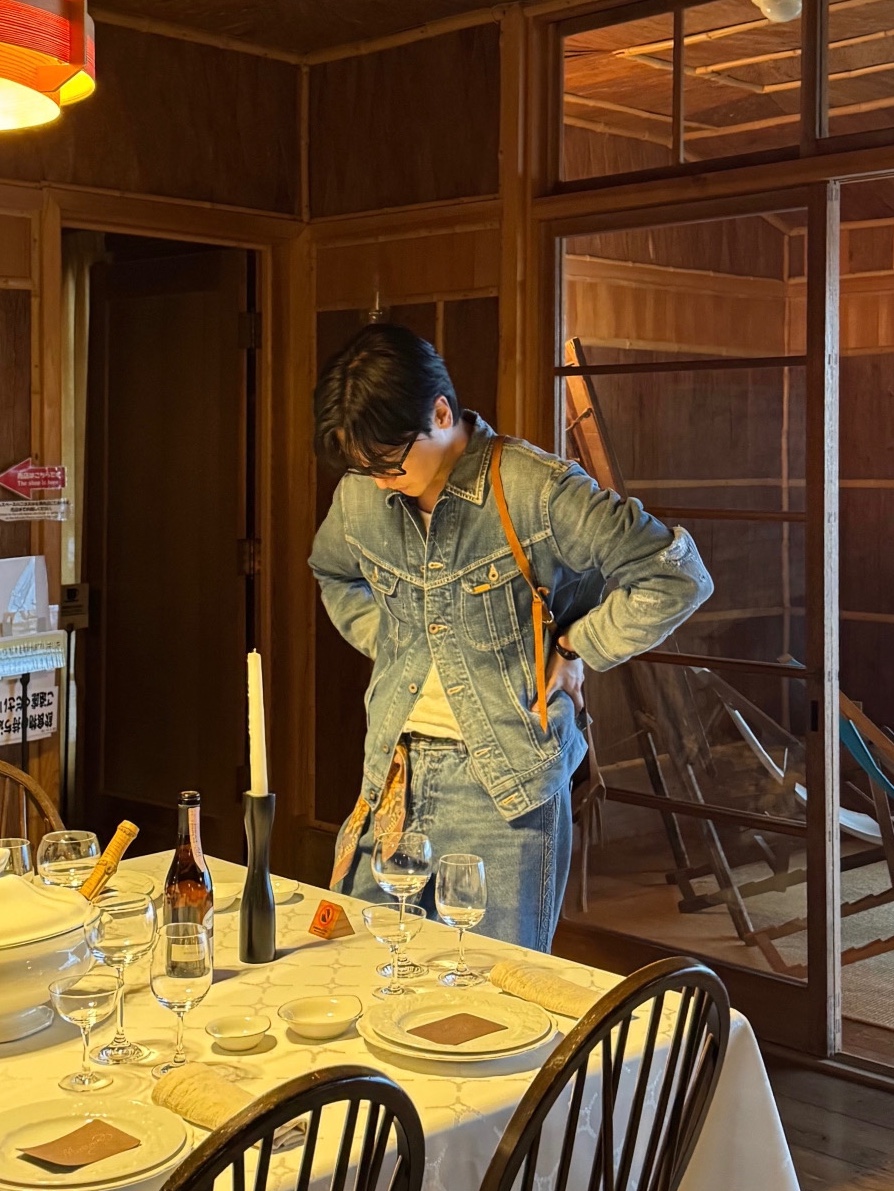 Kapital 14 oz. Denim Marley Uprising Jacket Light, Kapital Colored Bandana Peckish Maria Pink 착용 스타일 - 3
