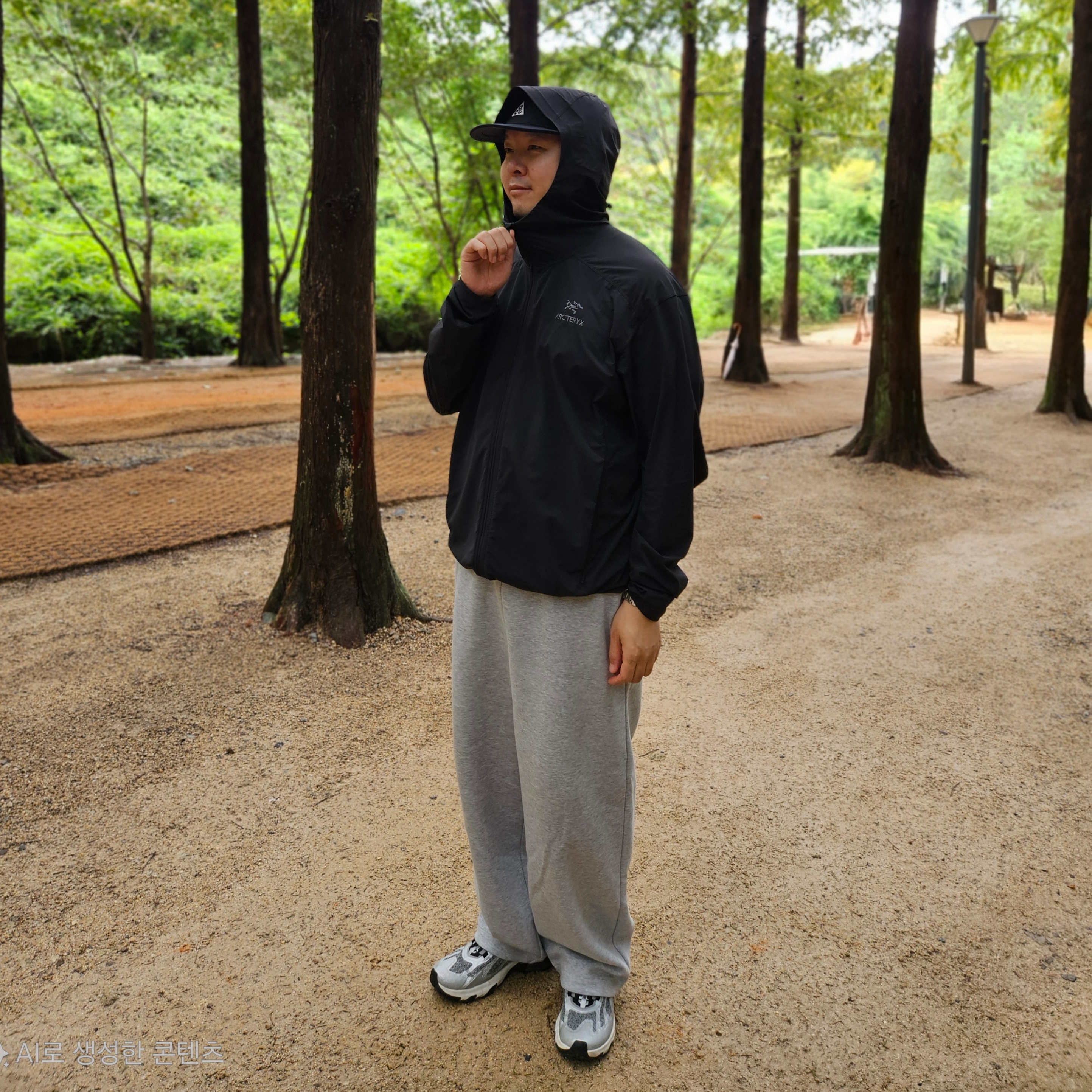 Salomon Speedverse PRG Silver Frost Grey Lunar Rock, Arc'teryx Squamish Hoody Black 착용 스타일 - 1