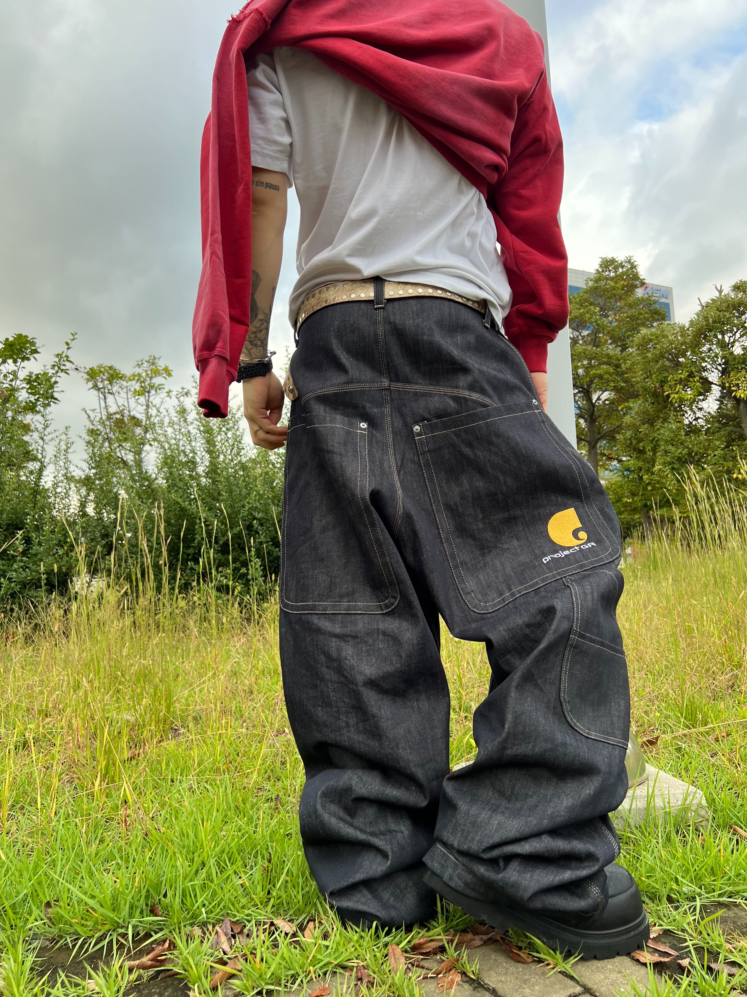Project G/R Retro Baggy Denim Pants Dark Navy 착용 스타일 - 1