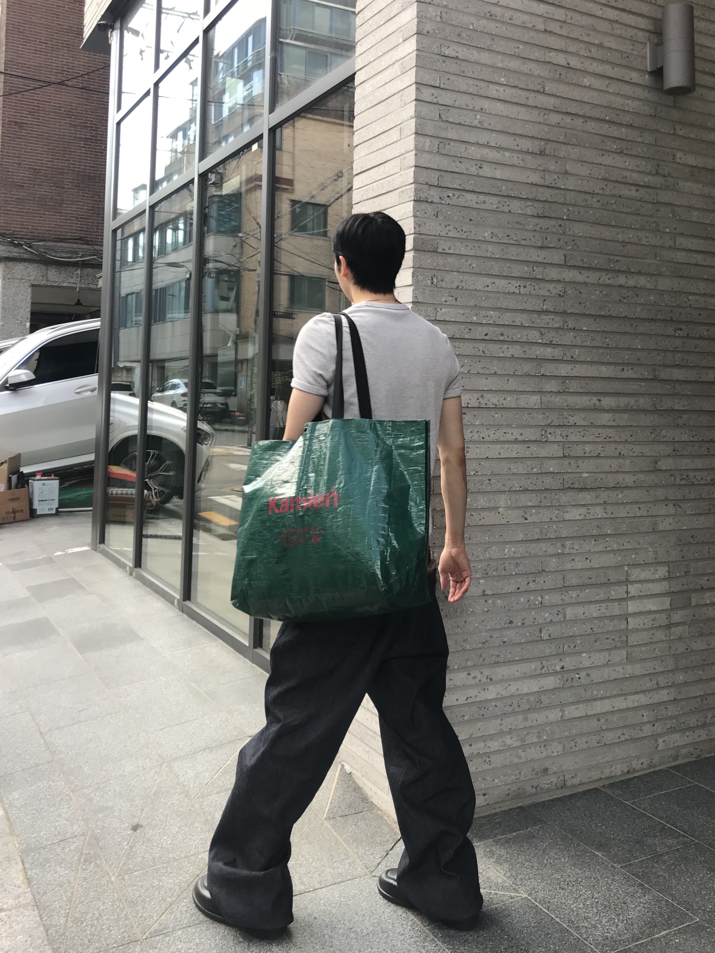 Nonnod Zen Raw Selvedge Denim Pants Indigo, Stussy Bamboo Buckle Belt Hairy Leopard Pattern 착용 스타일 - 2