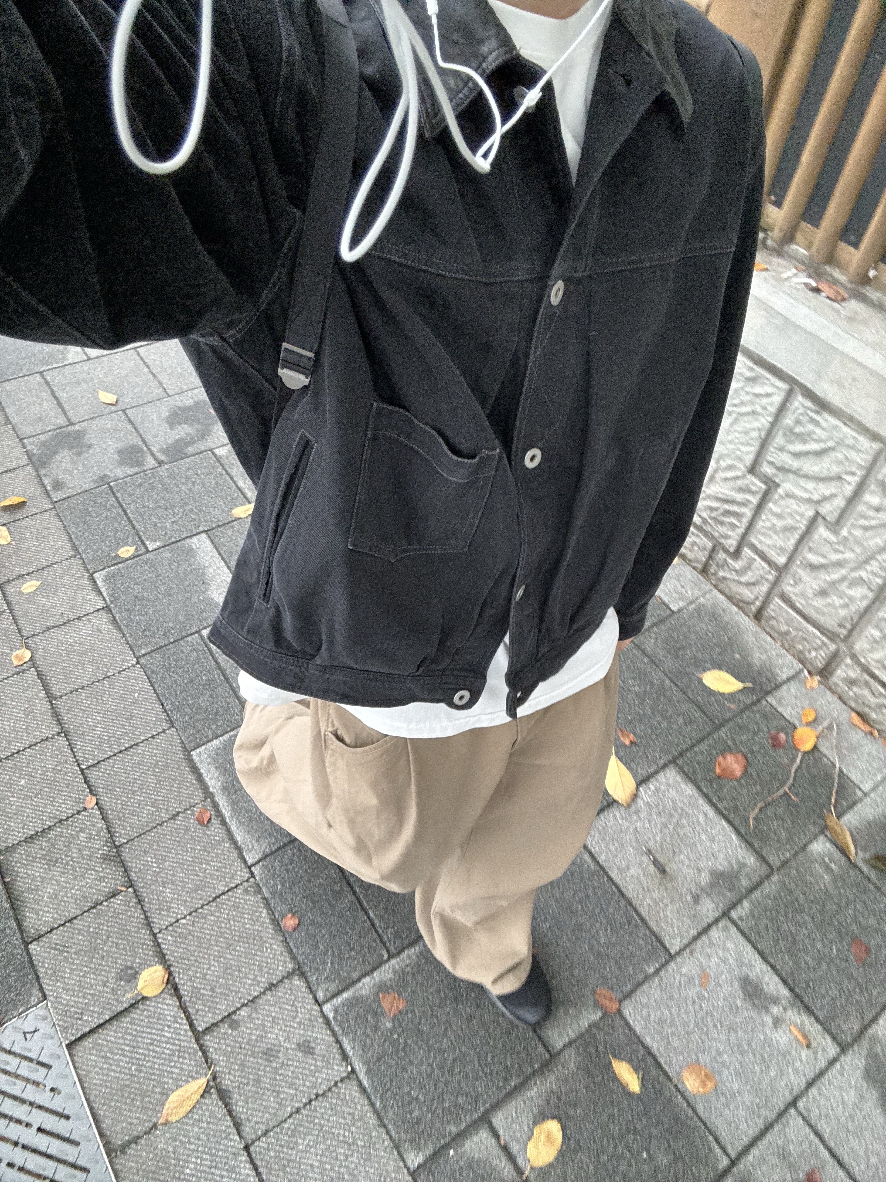 Polyteru Used Trucker Jacket Black (Leather Collar), Salomon XT-Wings 2 ADV Black 착용 스타일 - 3