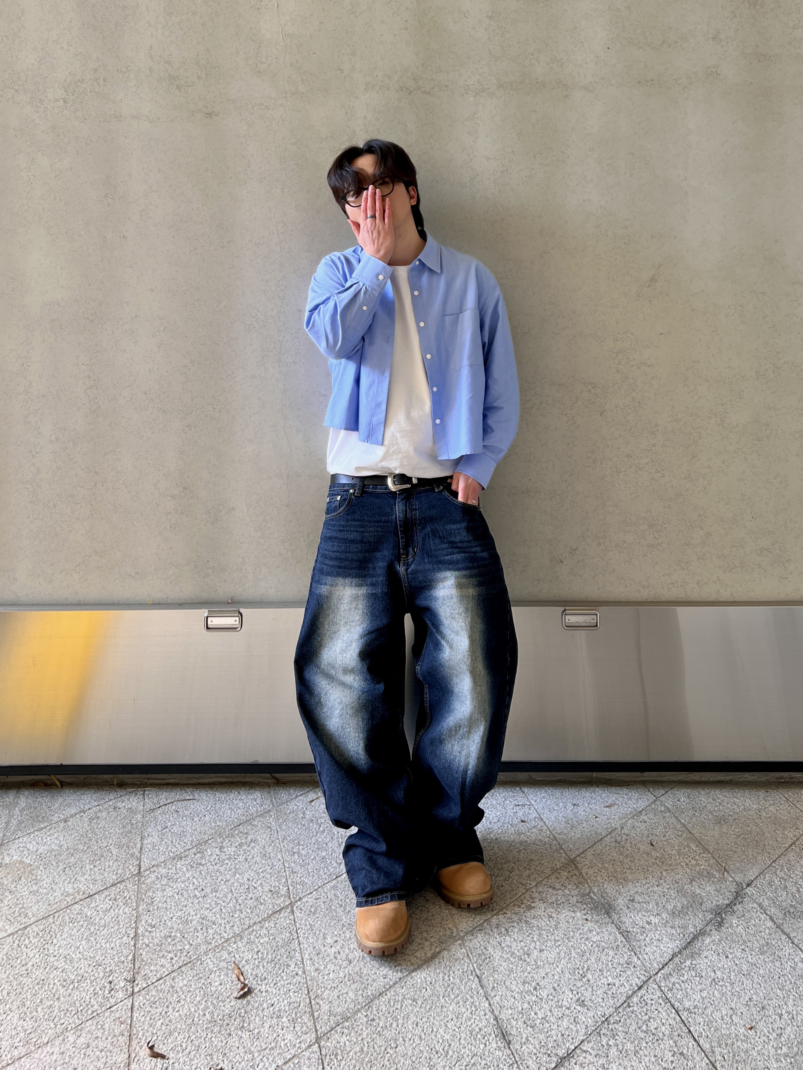 Timberland Premium 6 inch Waterproof Boot Wheat Nubuck - Wide, (W) Uniqlo x JW Anderson Oxford Boxy Shirt Blue - KR 착용 스타일 - 6