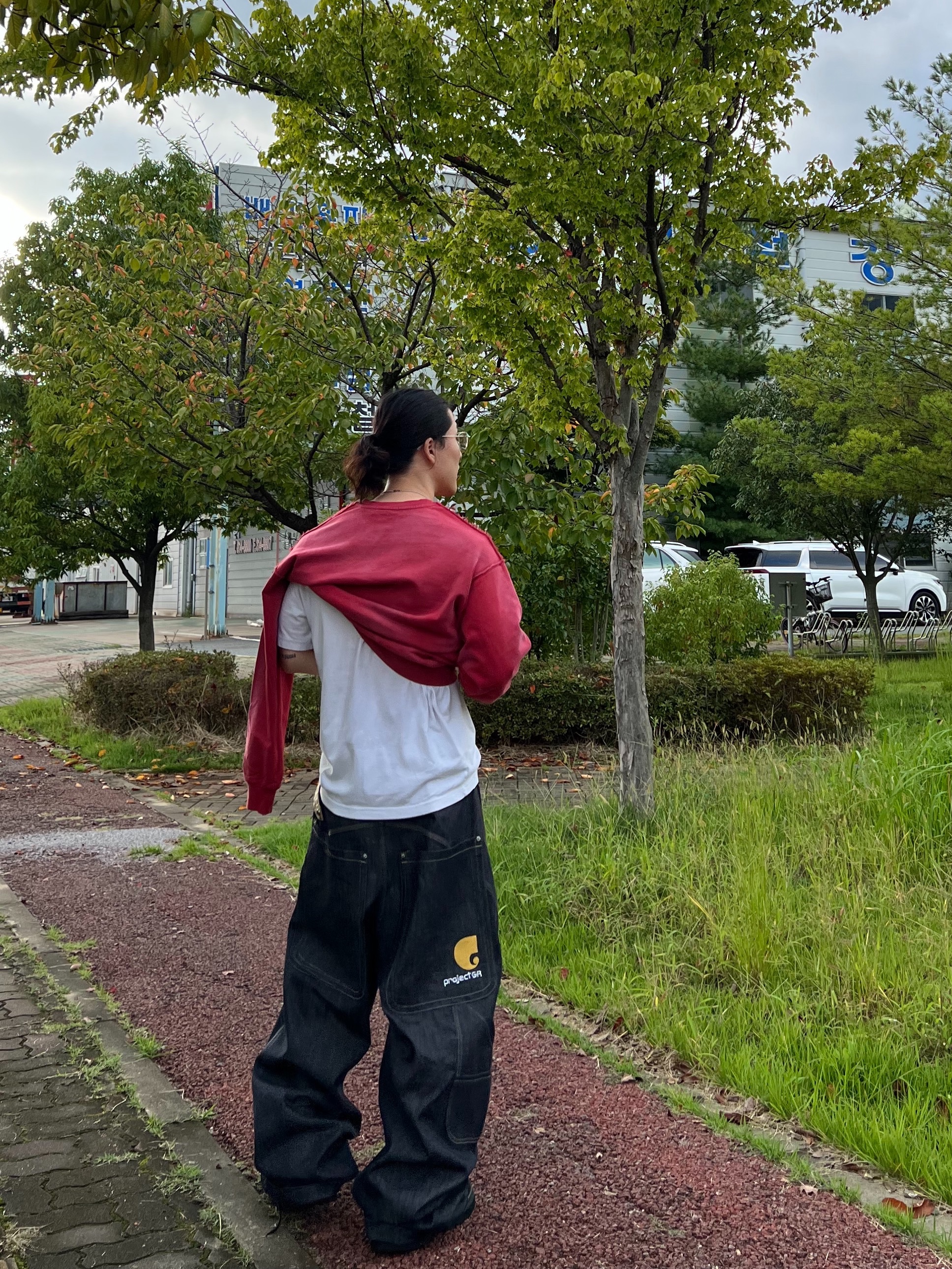 Project G/R Retro Baggy Denim Pants Dark Navy 착용 스타일 - 7