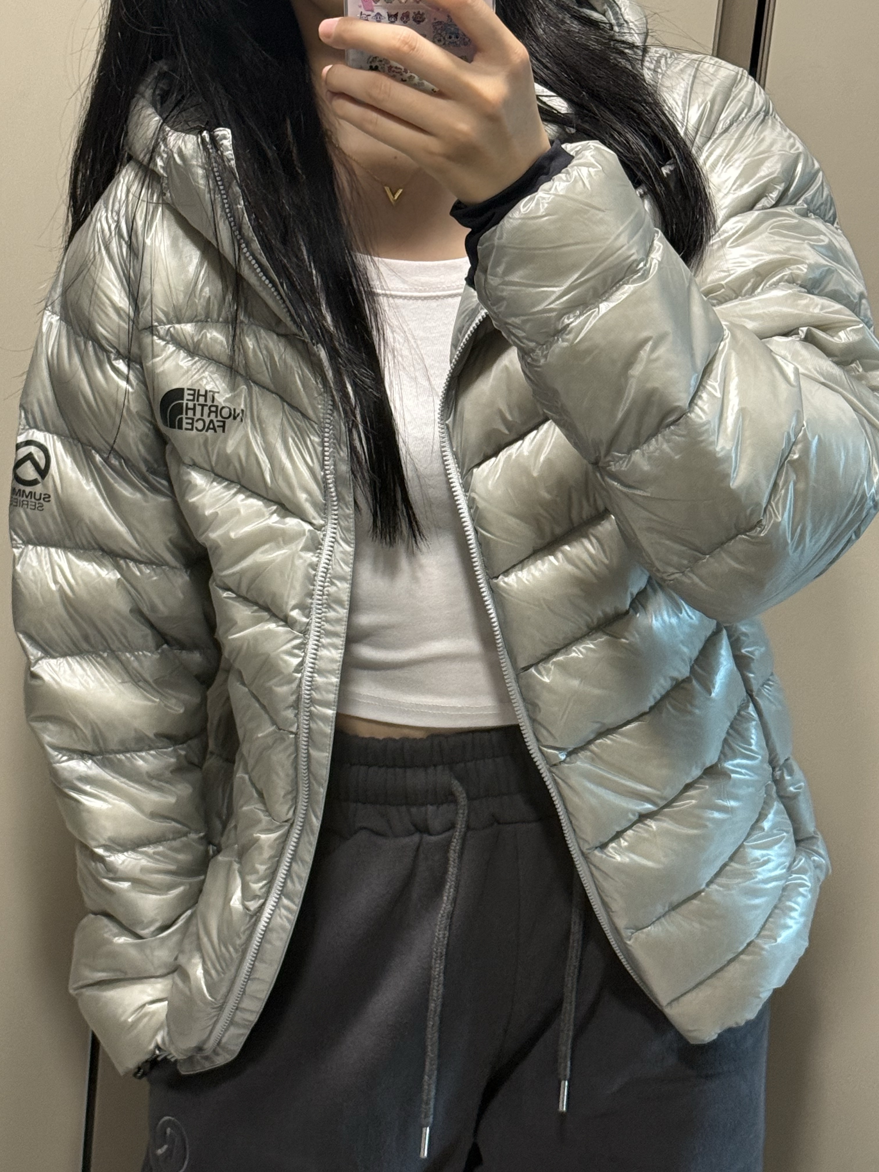 The North Face Summit Mattehorn RDS Down Jacket Light Gray 착용 스타일 - 1