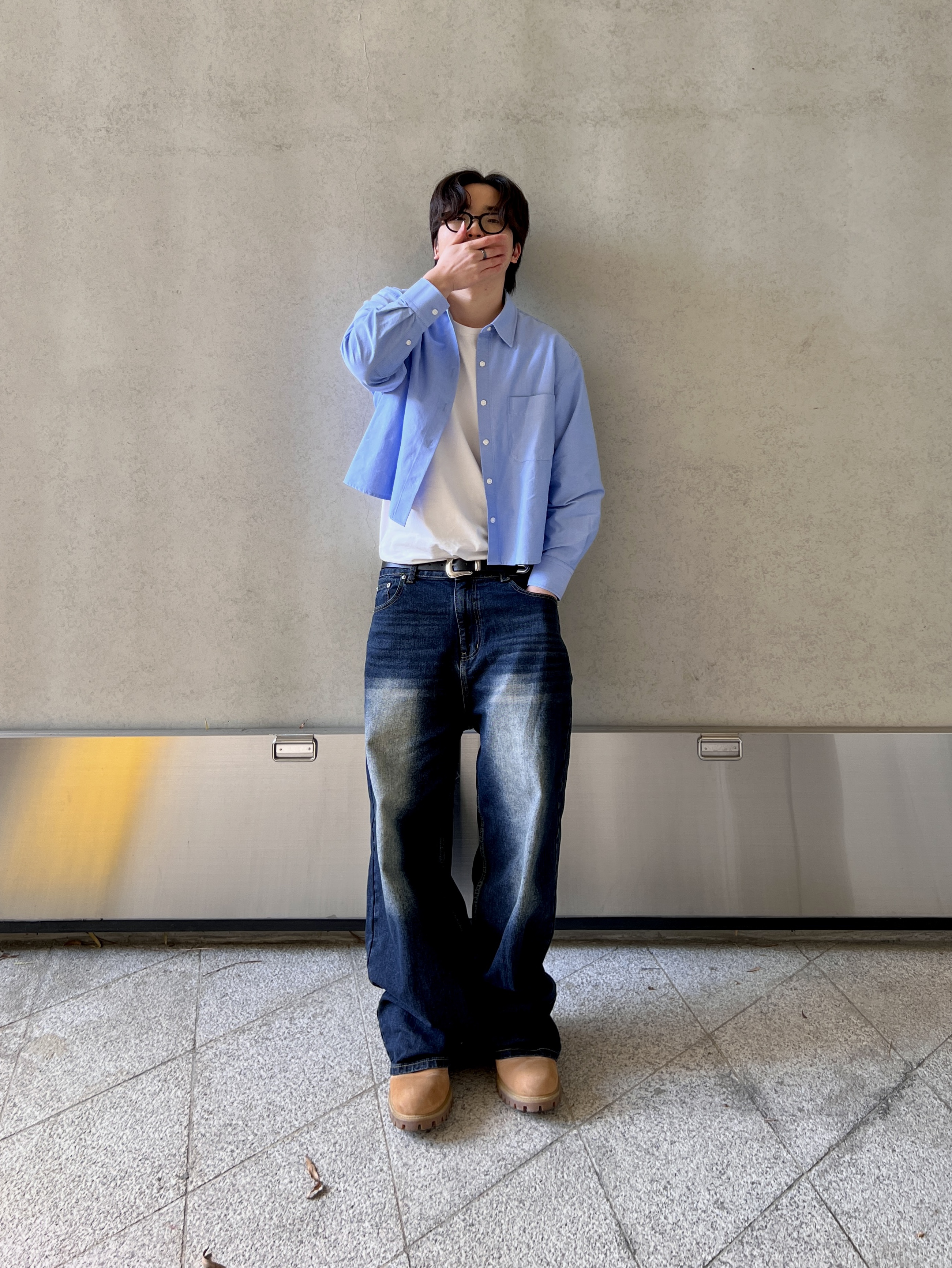 Timberland Premium 6 inch Waterproof Boot Wheat Nubuck - Wide, (W) Uniqlo x JW Anderson Oxford Boxy Shirt Blue - KR 착용 스타일 - 7