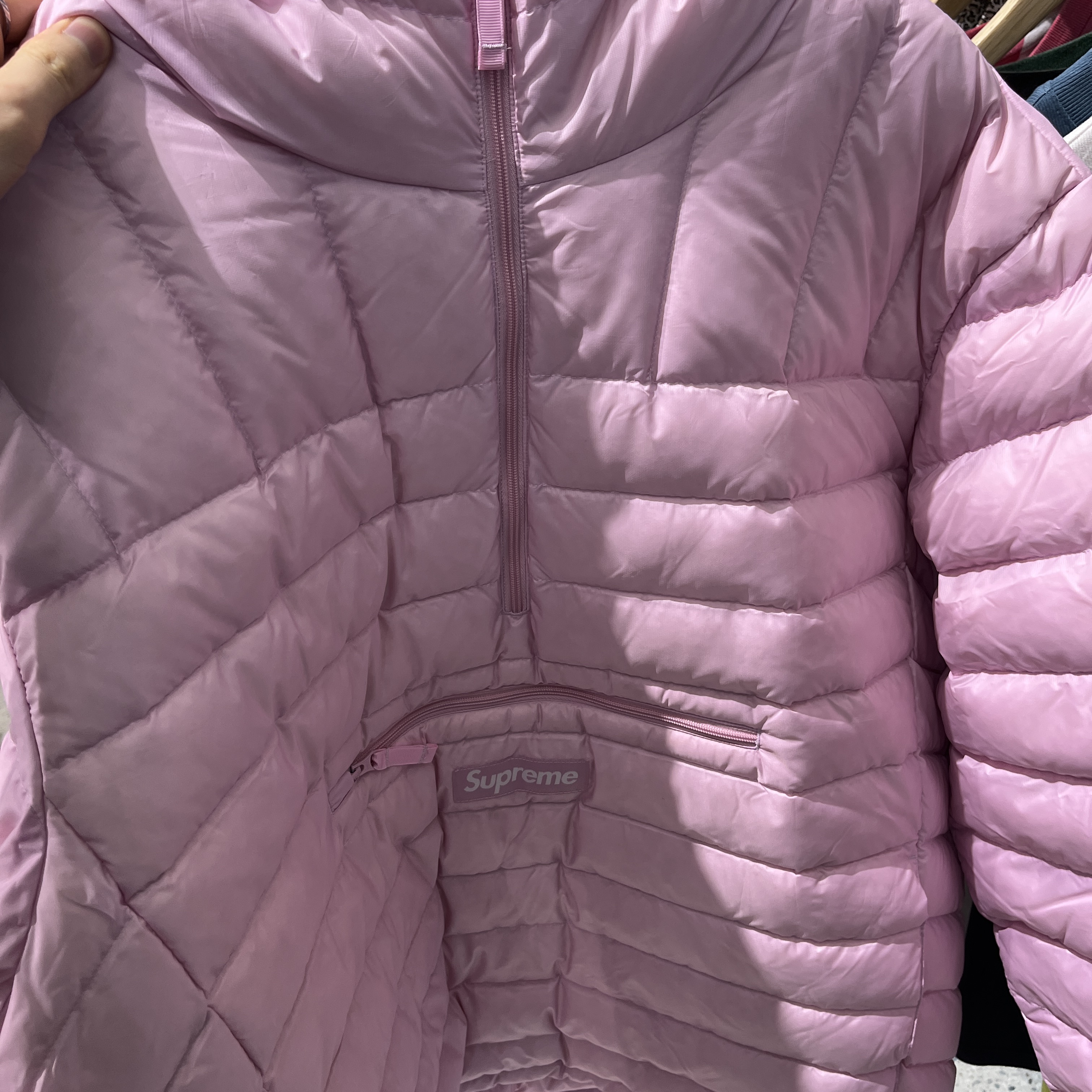 Supreme Micro Down Half Zip Hooded Pullover Light Pink - 25FW 착용 스타일